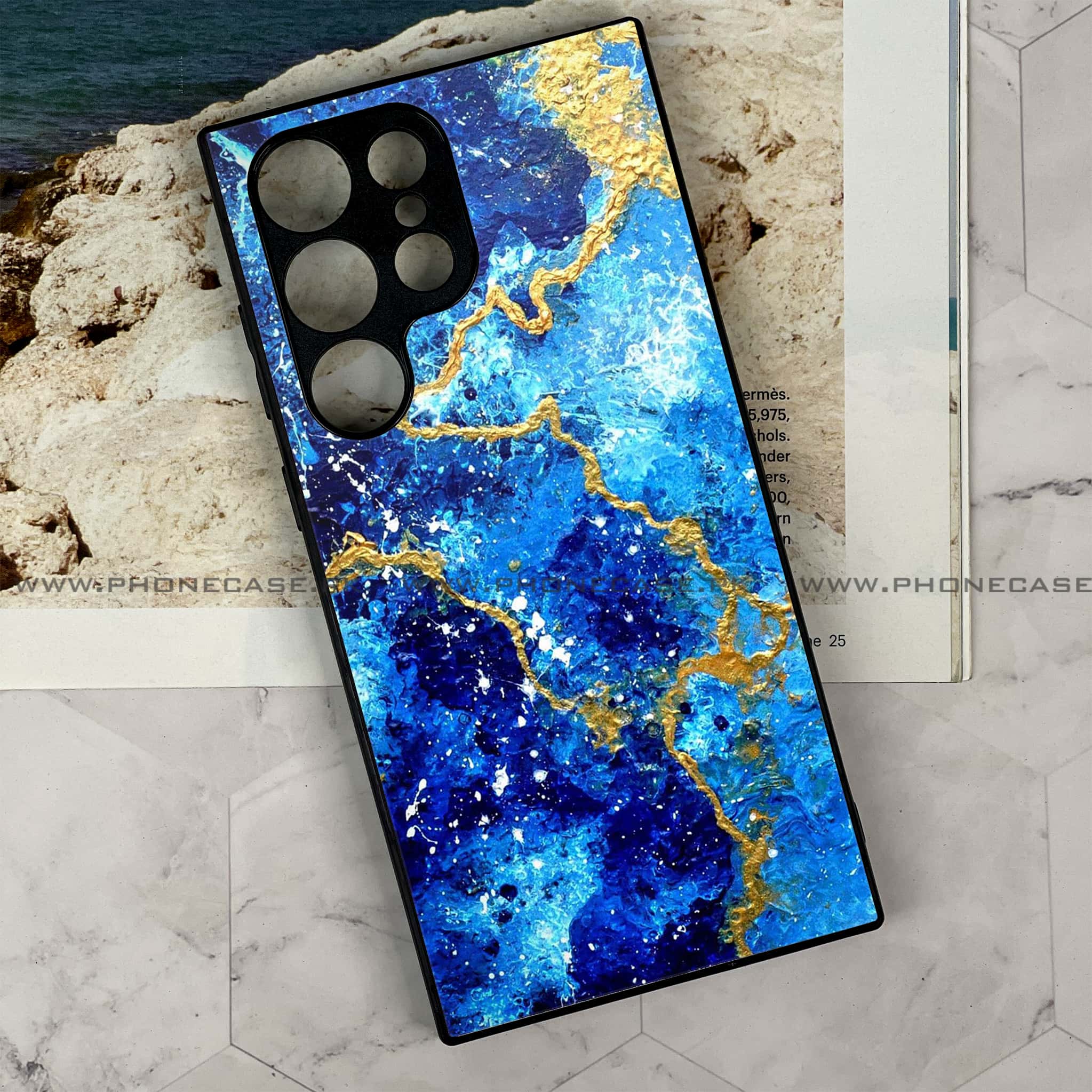 Samsung Galaxy S24 Ultra - Blue Marble Series V 2.0 - Premium Printed Glass soft Bumper shock Proof Case