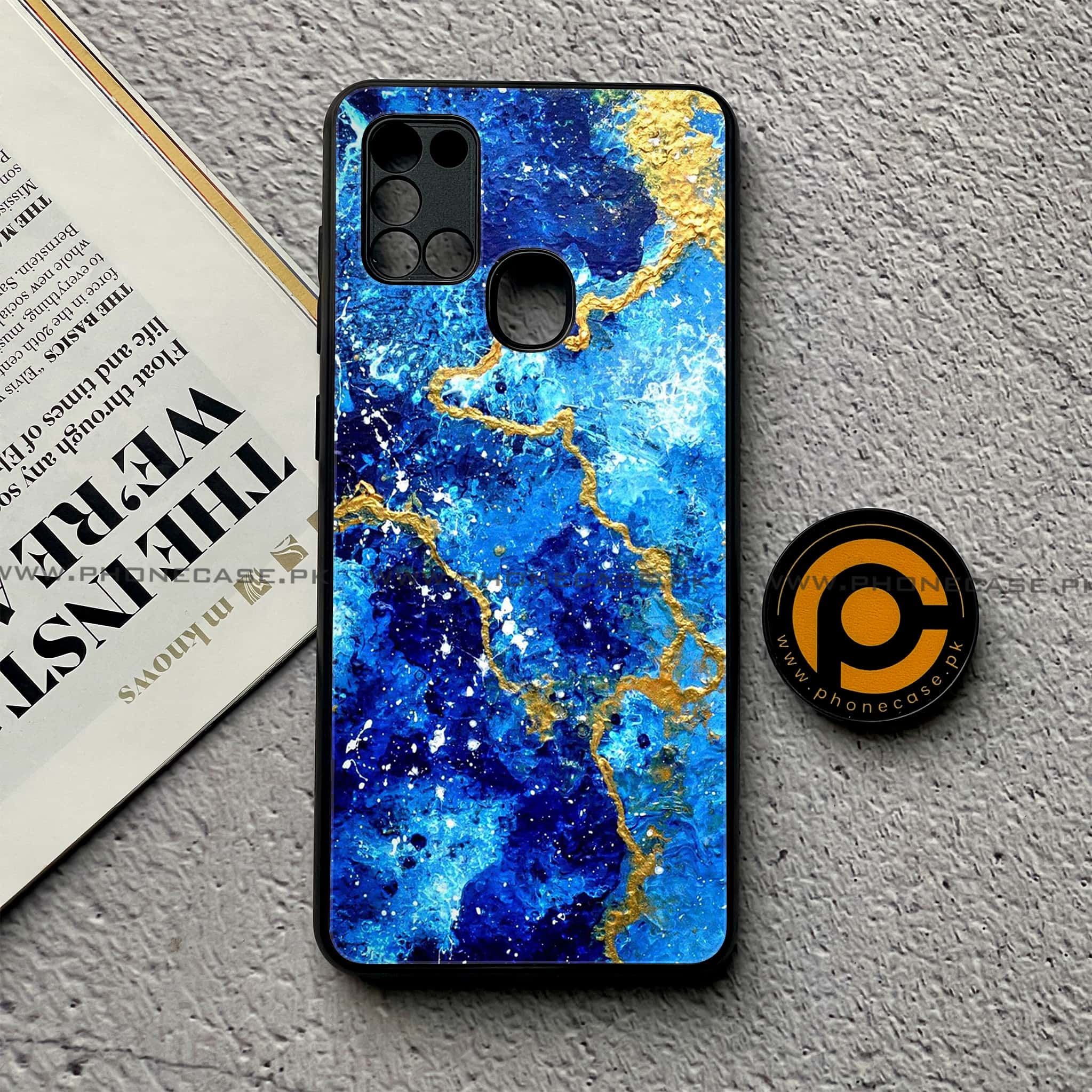 Samsung Galaxy A21s - Blue Marble V 2.0 Series - Premium Printed Glass soft Bumper shock Proof Case