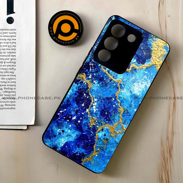 Vivo V29e - Blue Marble Design 4 V 2.0 - Premium Printed Glass soft Bumper shock Proof Case CS-18230