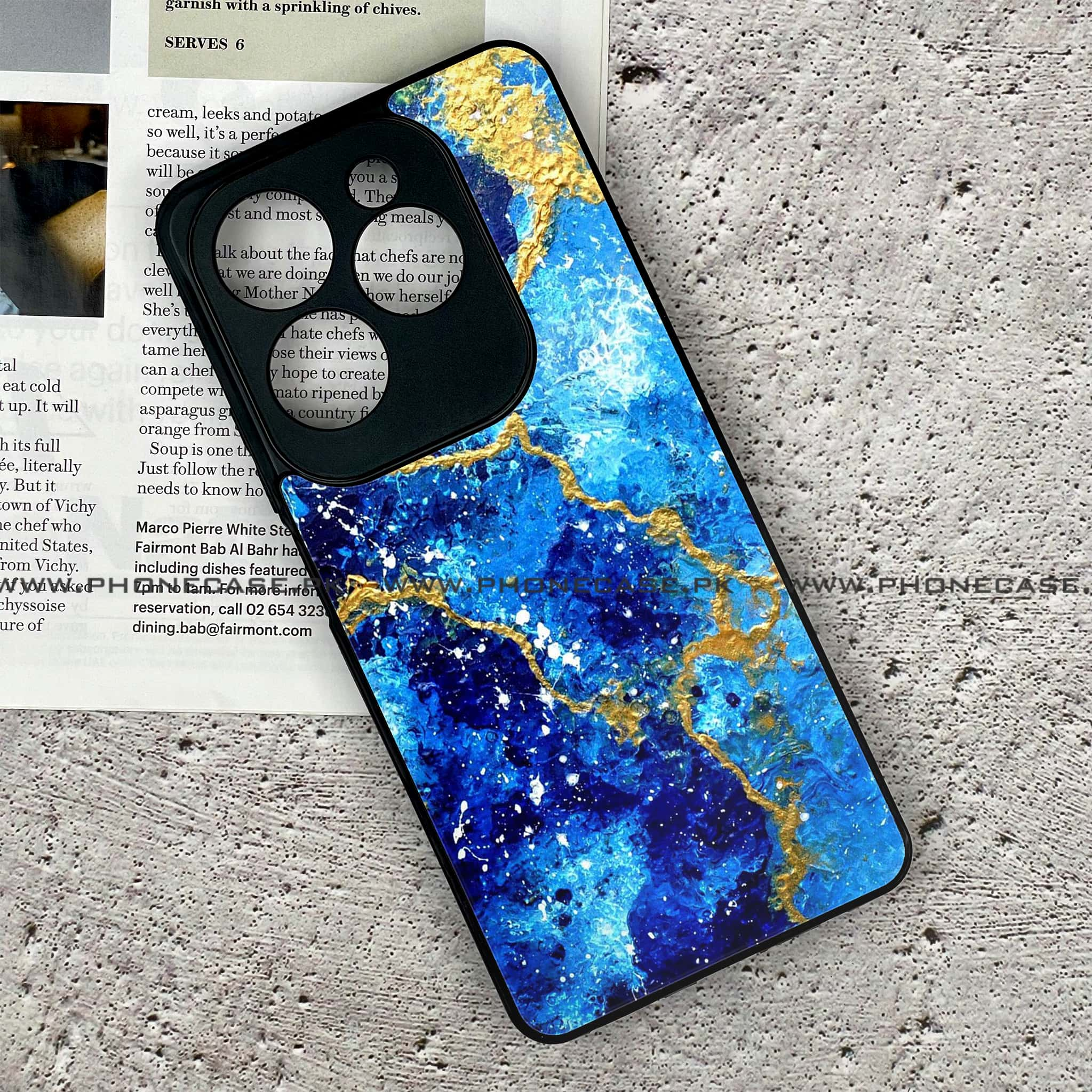 Infinix Hot 40 - Blue Marble Series V 2.0 - Premium Printed Glass soft Bumper shock Proof Case