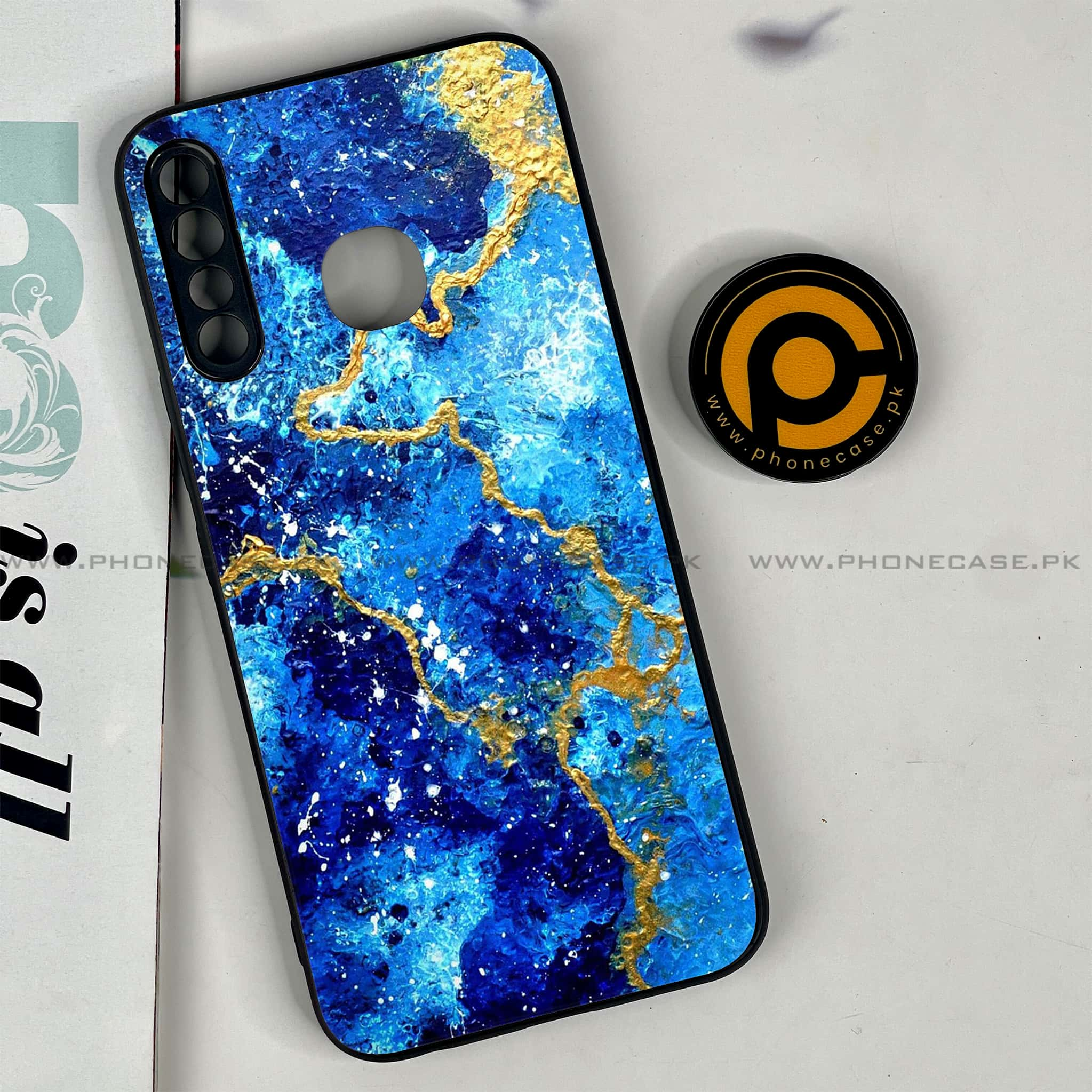 Infinix Hot 8 Lite - Blue Marble 2.0 Series - Premium Printed Glass soft Bumper shock Proof Case