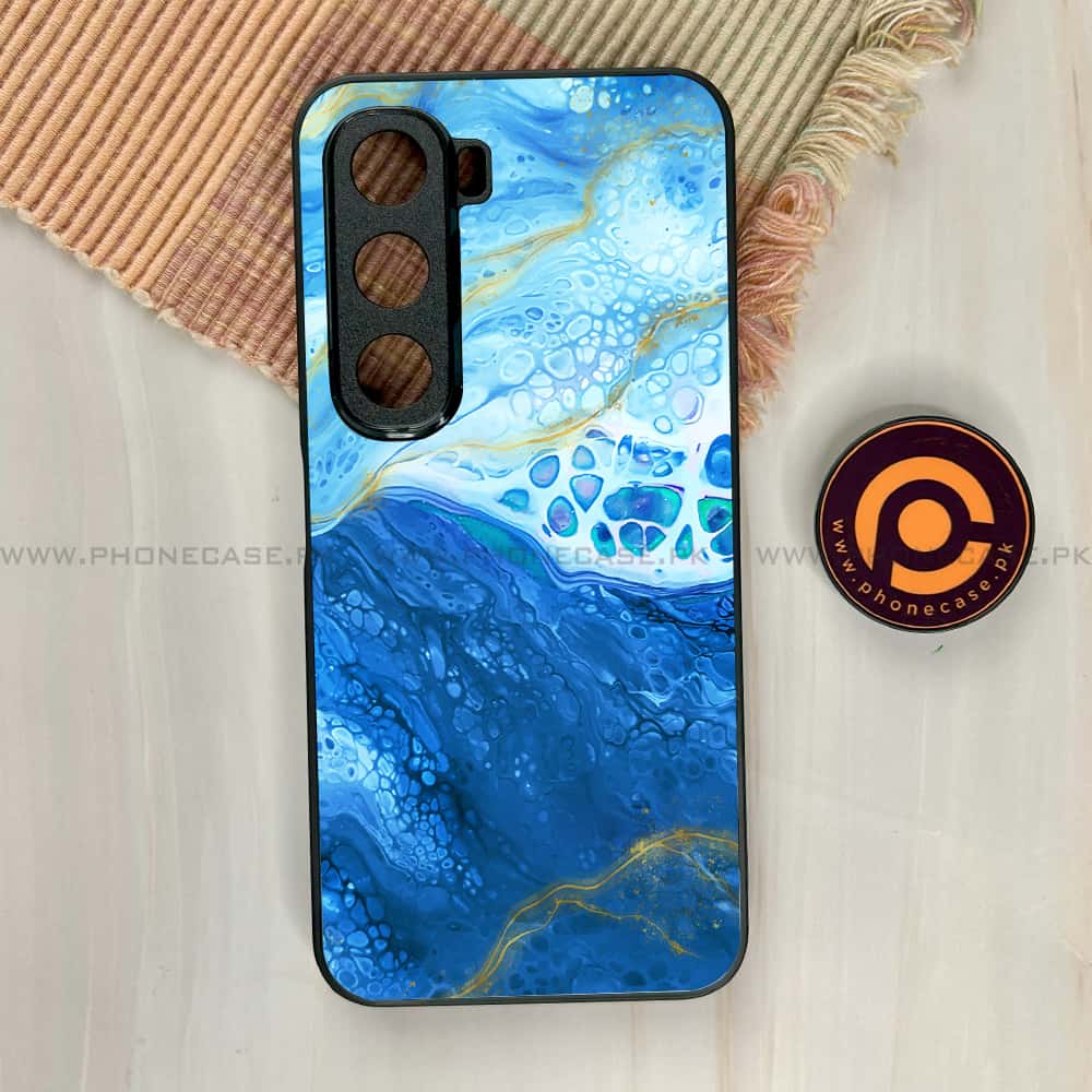 Infinix Hot 60i - Blue Marble 2.0 Series - Premium Metal Printed soft Bumper shock Proof Case