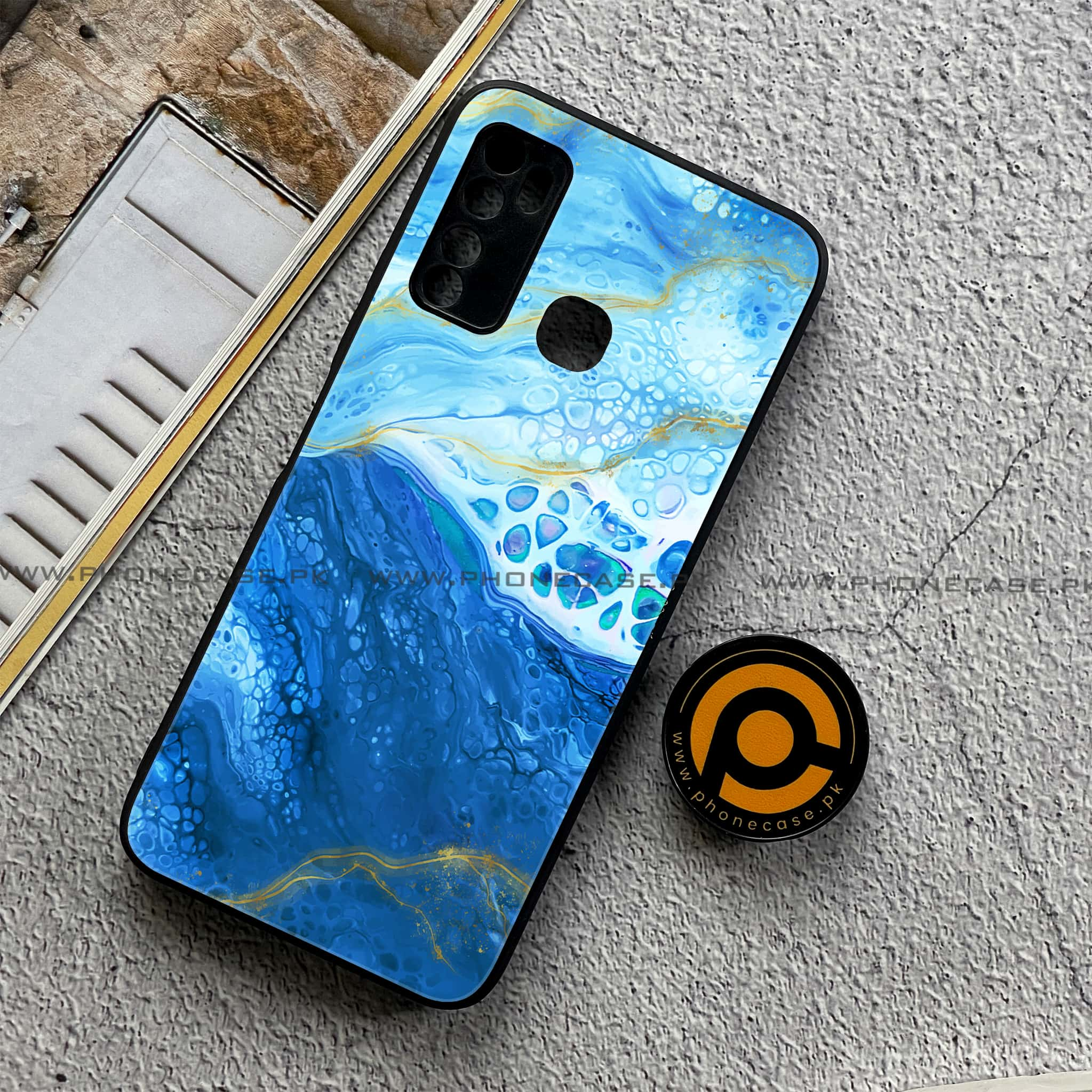 Infinix Note 7 Lite - Blue Marble 2.0 Series - Premium Printed Metal soft Bumper shock Proof Case