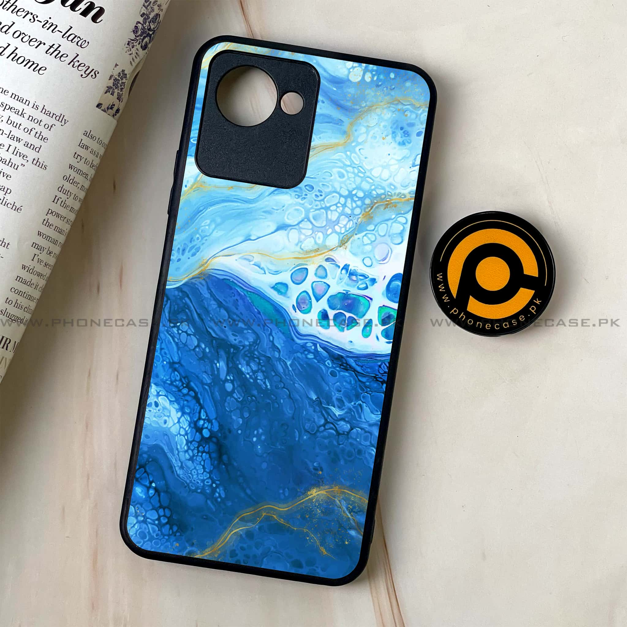 Realme C30 - Blue Marble Series V 2.0 - Premium Printed Glass soft Bumper shock Proof Case