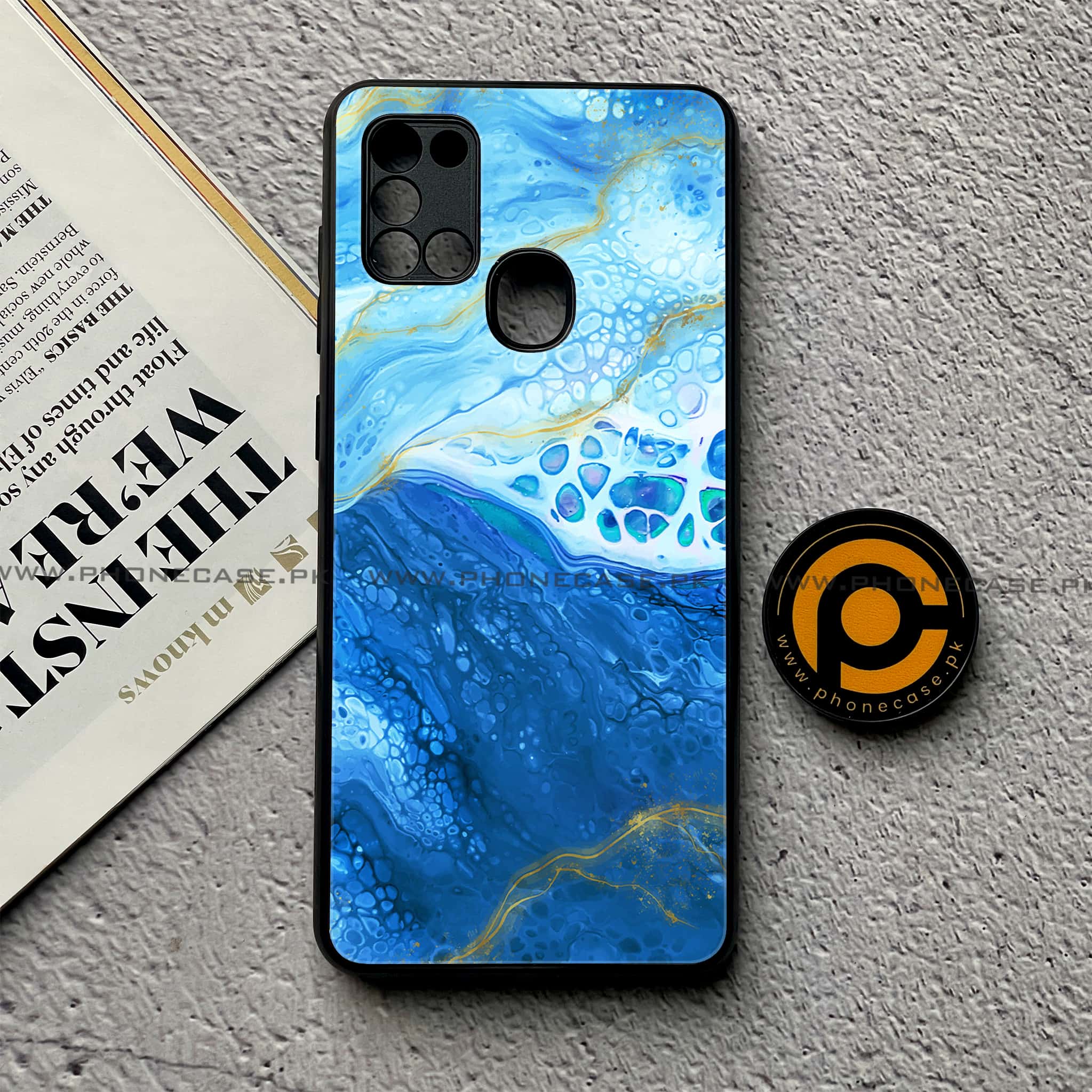 Samsung Galaxy A21s - Blue Marble V 2.0 Series - Premium Printed Glass soft Bumper shock Proof Case