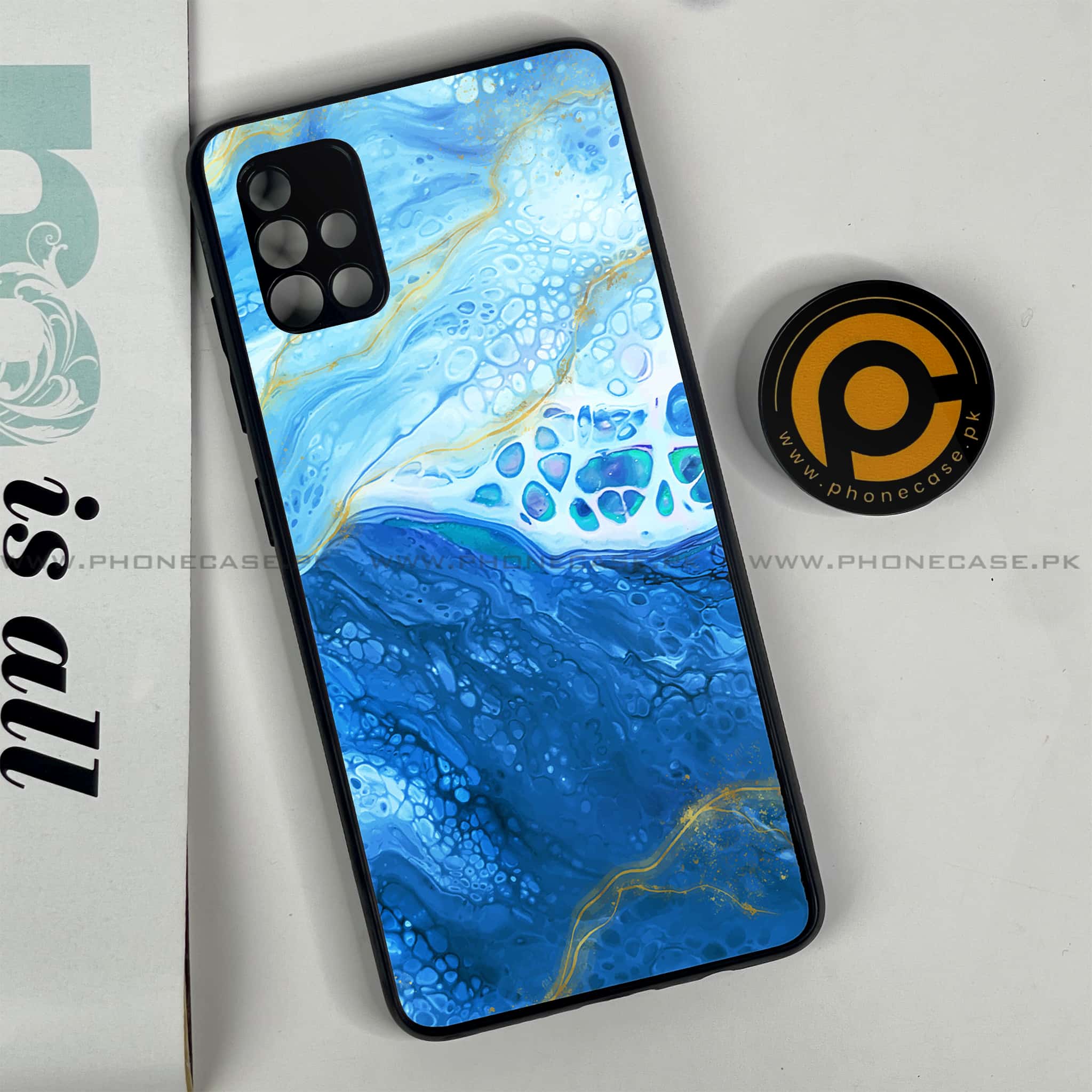 Samsung Galaxy A51 Blue Marble Series V 2.0 Premium Printed Glass soft Bumper shock Proof Case
