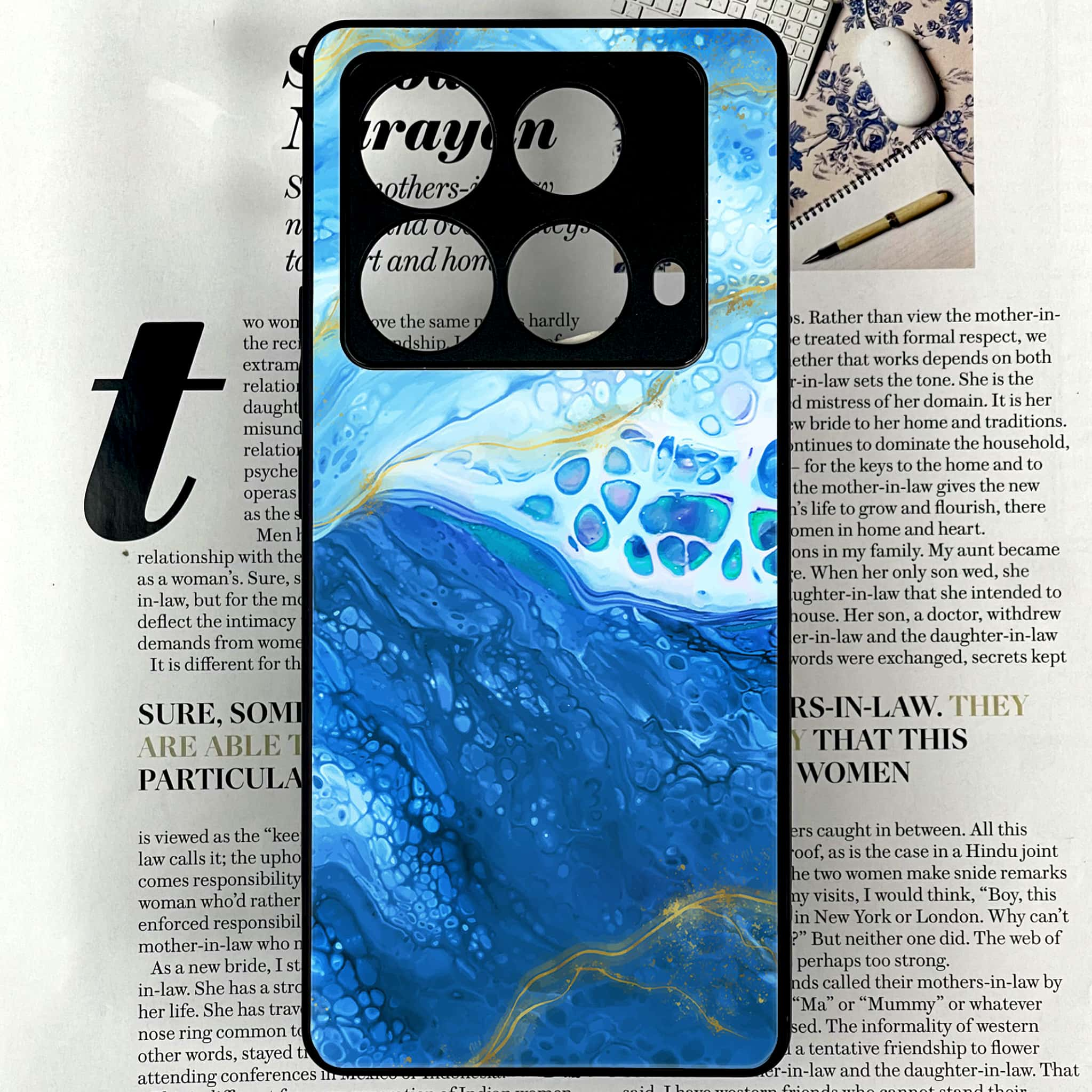 Infinix Note 40 4G - Blue Marble 2.0 Series - Premium Printed Glass soft Bumper shock Proof Case