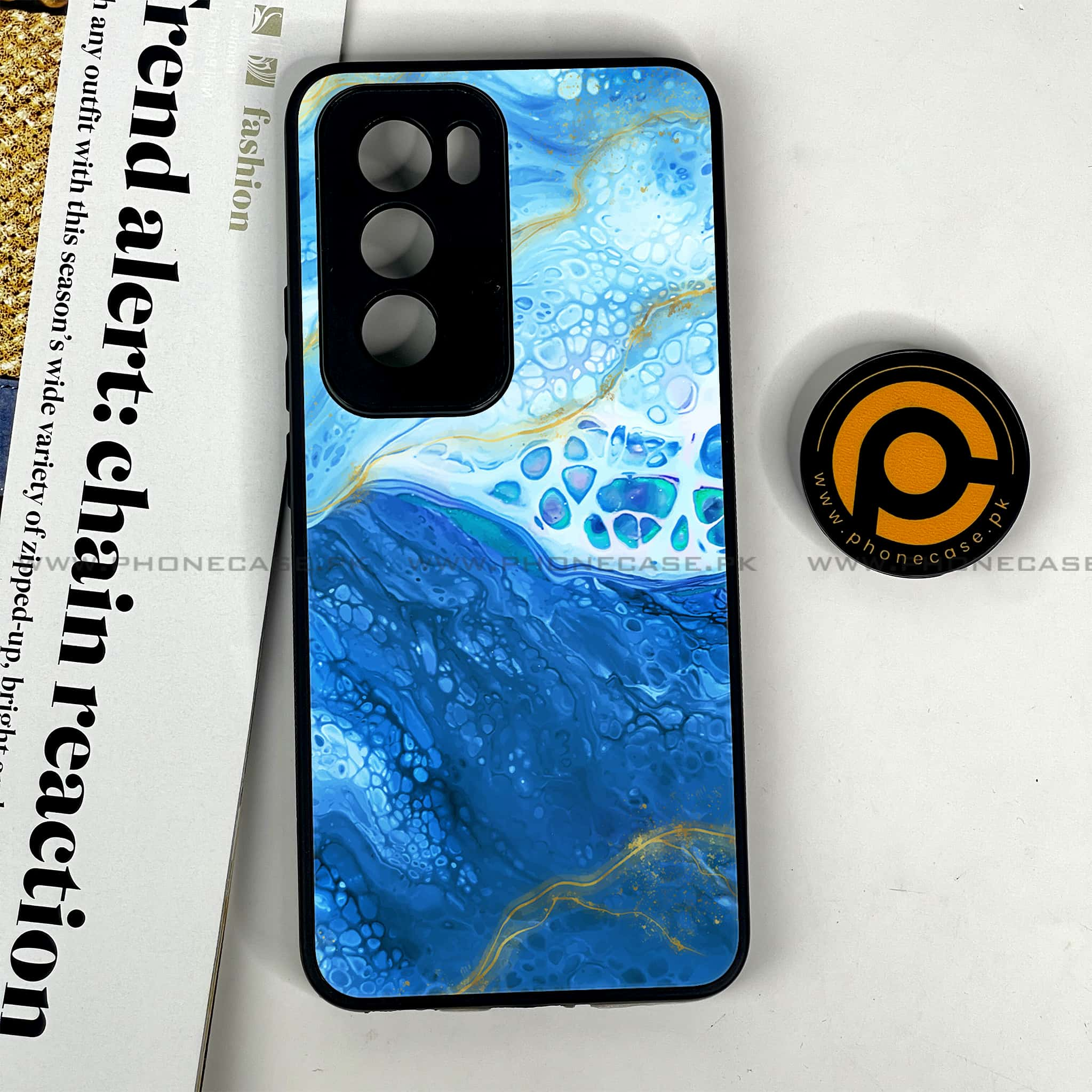 Oppo Reno 12 5G - Blue Marble 2.0 Series - Premium Printed Glass soft Bumper shock Proof Case