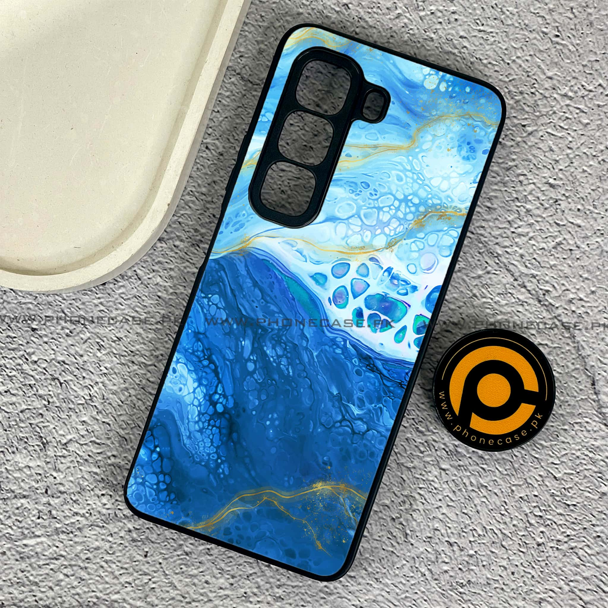 Infinix Hot 50 Pro - Blue Marble 2.0 Series - Premium Printed Glass soft Bumper shock Proof Case