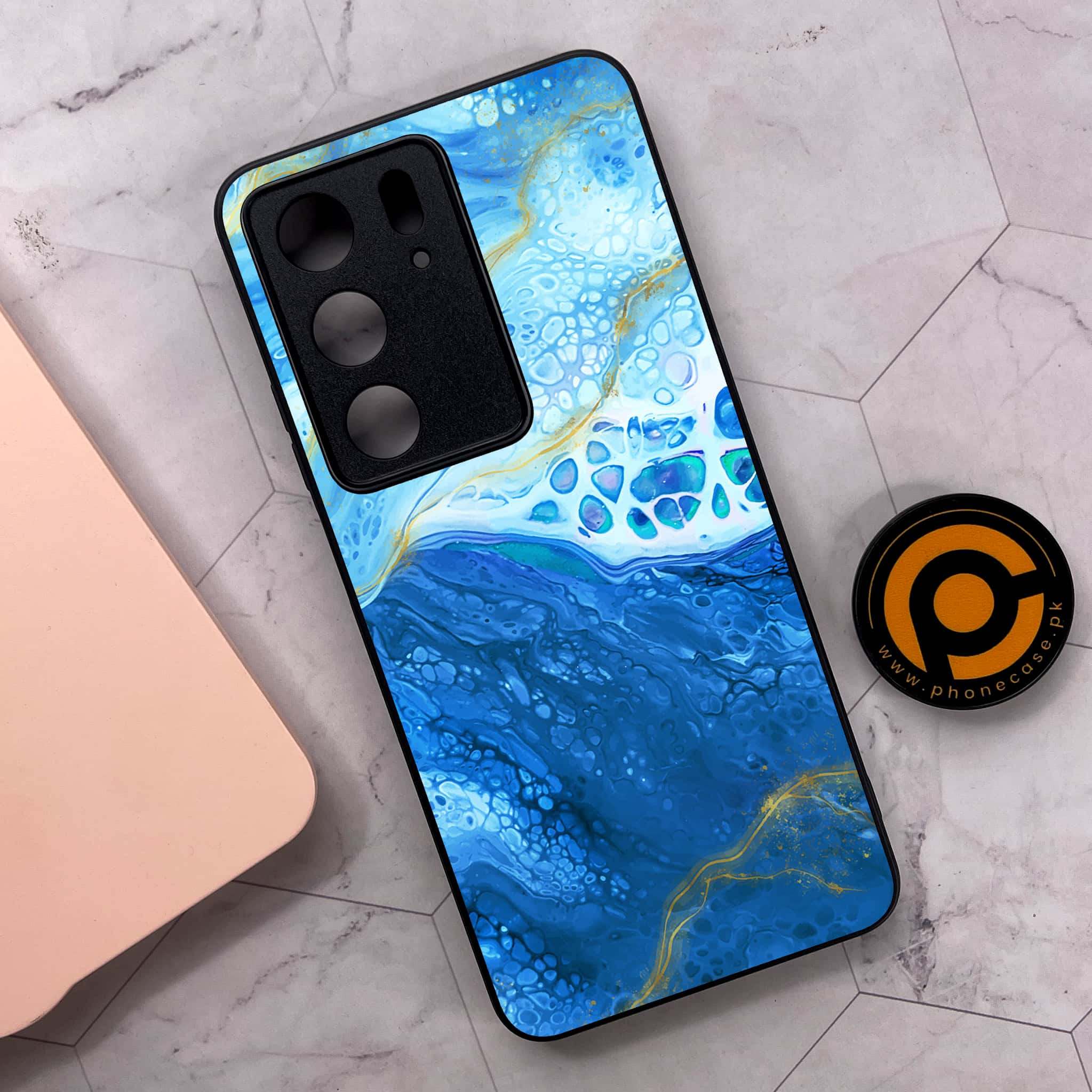 Realme C75x 4G - Blue Marble 2.0 Series - Premium Metal Printed soft Bumper shock Proof Case