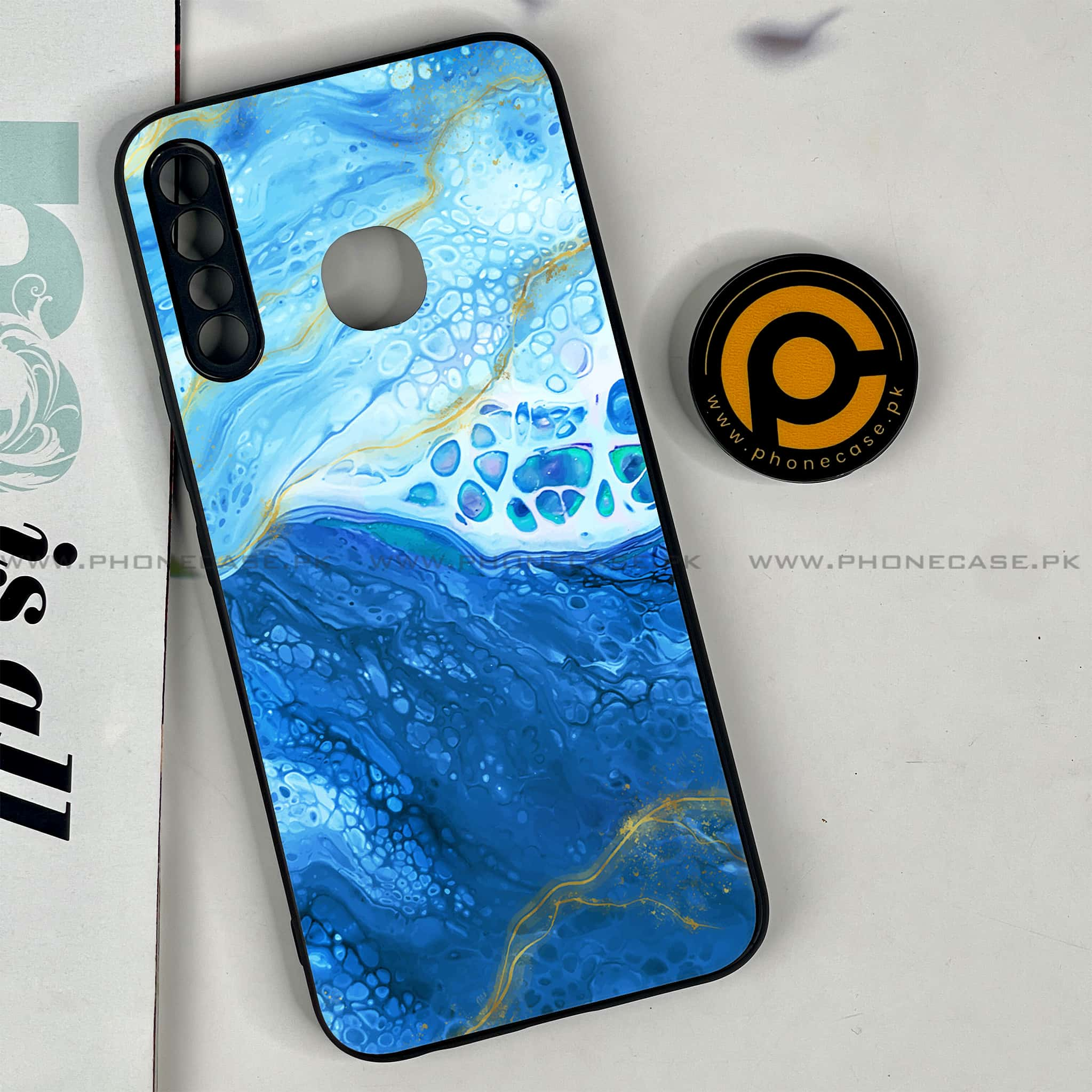 Infinix Hot 8 Lite - Blue Marble 2.0 Series - Premium Printed Glass soft Bumper shock Proof Case