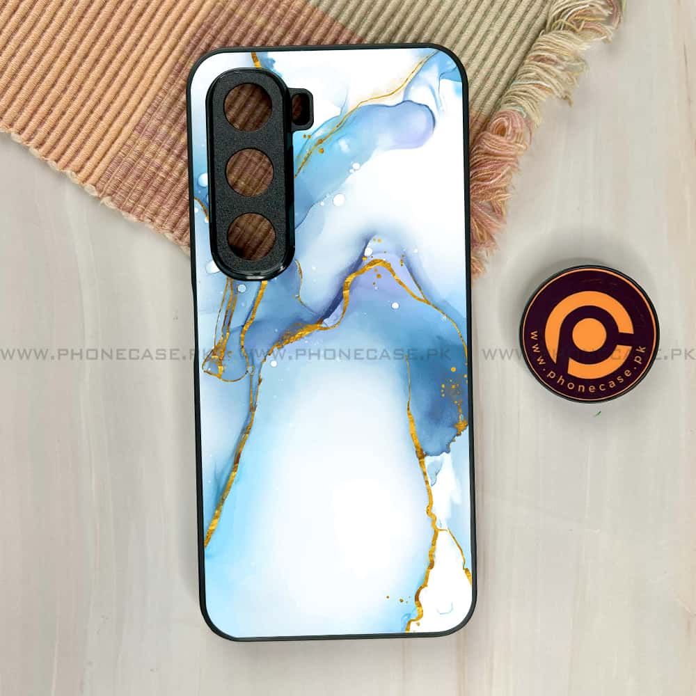 Infinix Hot 60i - Blue Marble 2.0 Series - Premium Metal Printed soft Bumper shock Proof Case