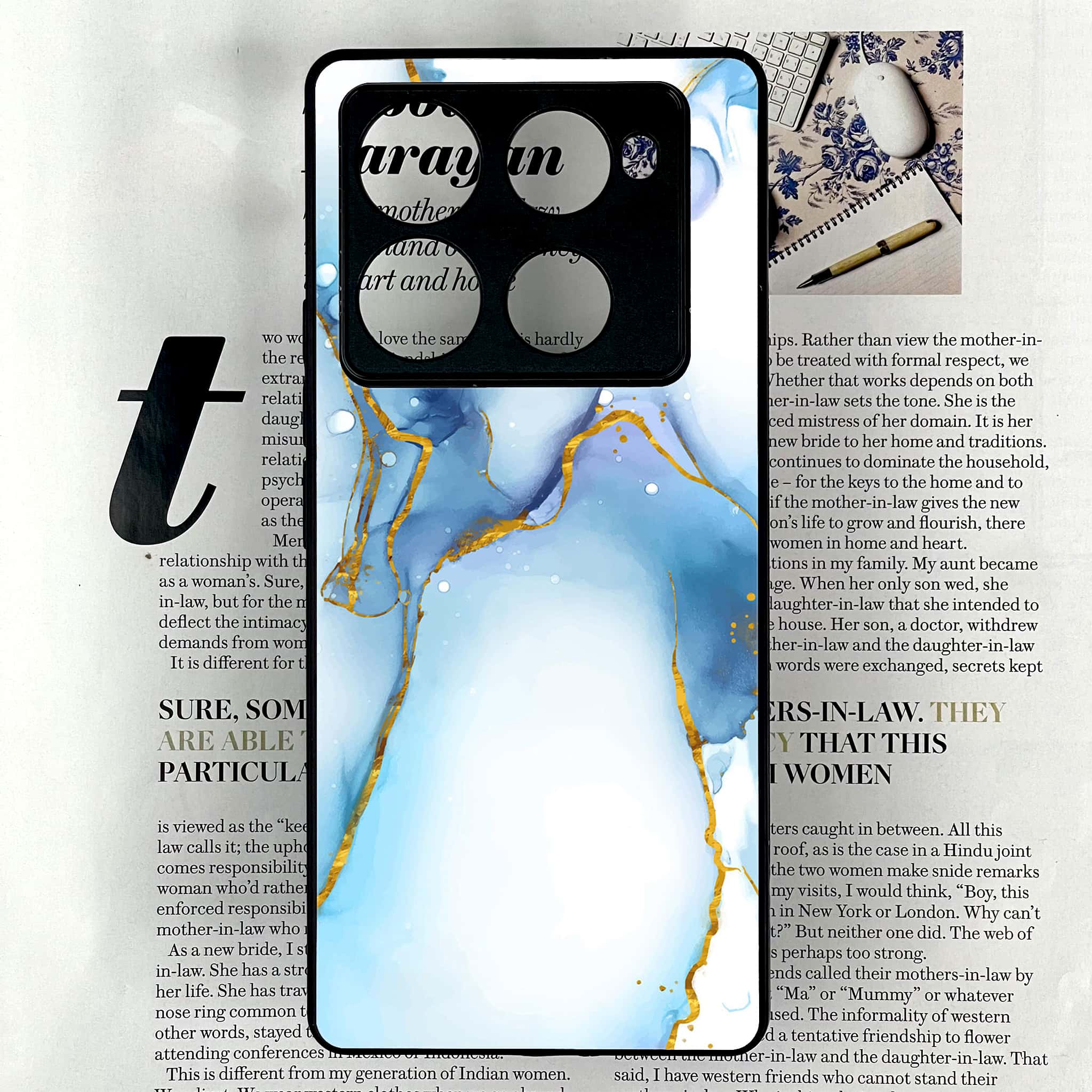 Infinix Note 40 Pro Plus - Blue Marble 2.0 Series - Premium Metal Printed soft Bumper shock Proof Case