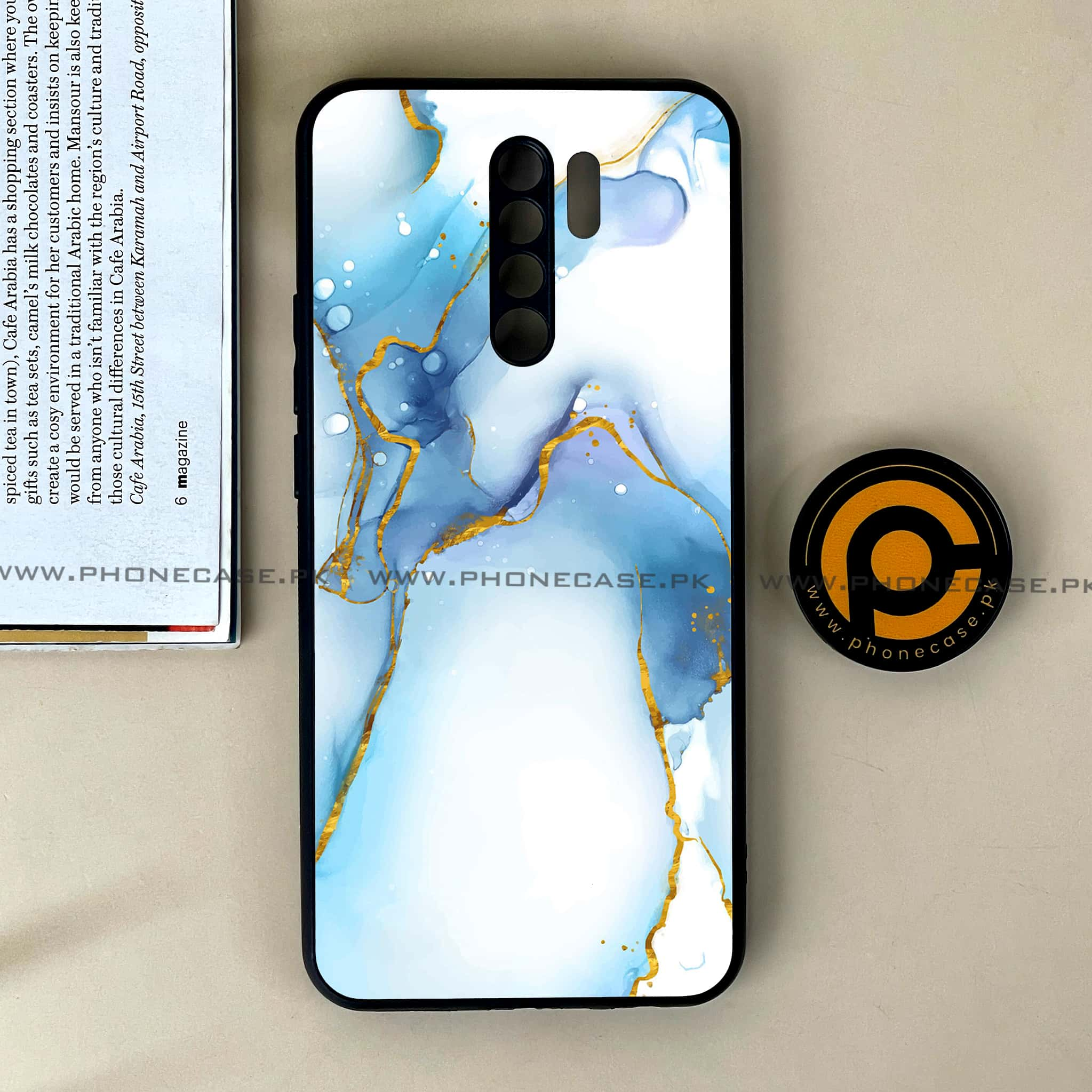 Xiaomi Redmi 9 - Blue Marble Series V 2.0 - Premium Printed Glass soft Bumper shock Proof Case