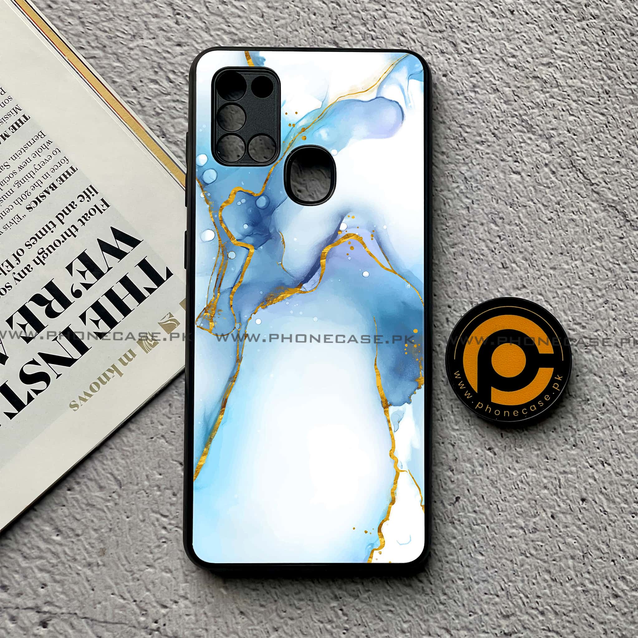 Samsung Galaxy A21s - Blue Marble V 2.0 Series - Premium Printed Glass soft Bumper shock Proof Case