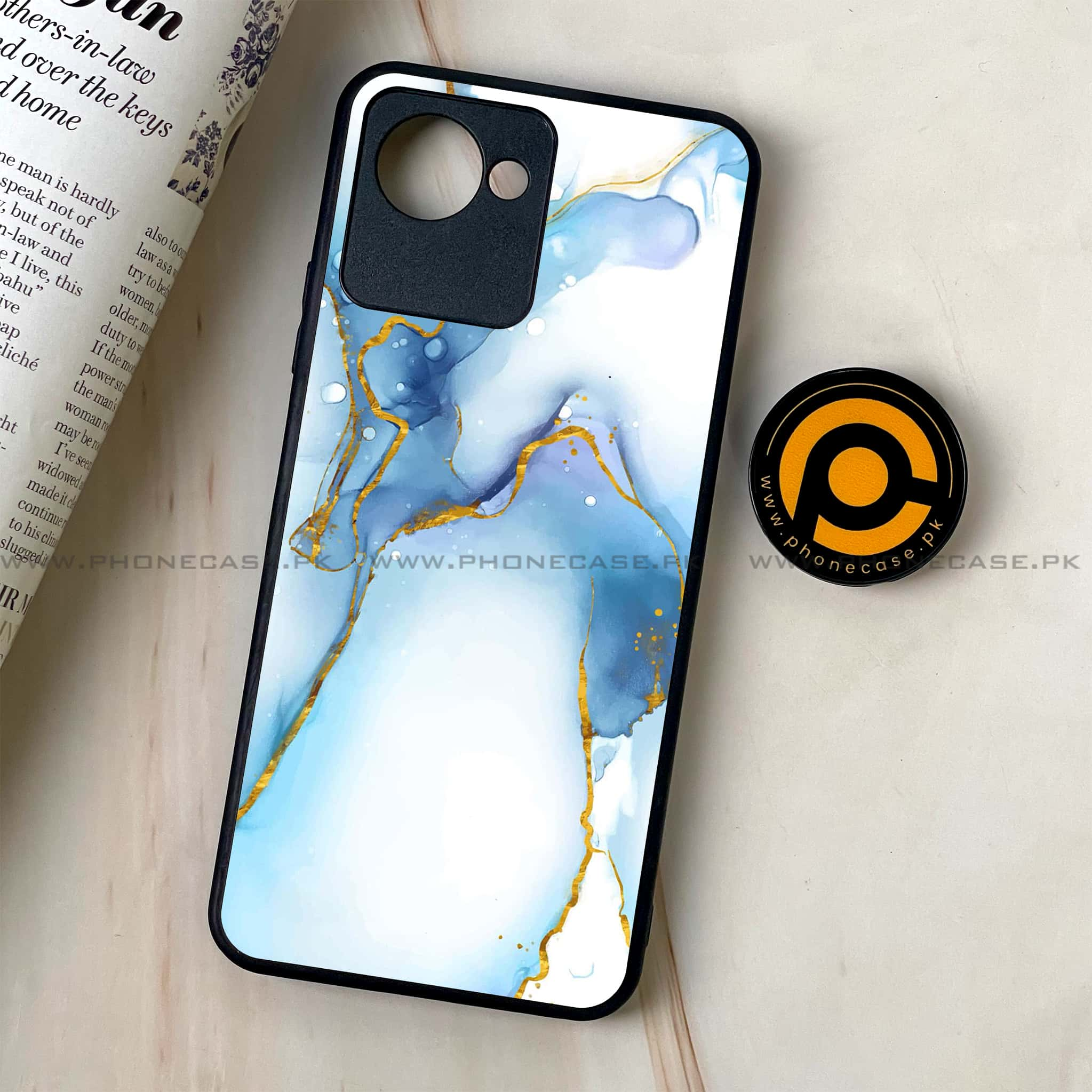 Realme C30 - Blue Marble Series V 2.0 - Premium Printed Glass soft Bumper shock Proof Case