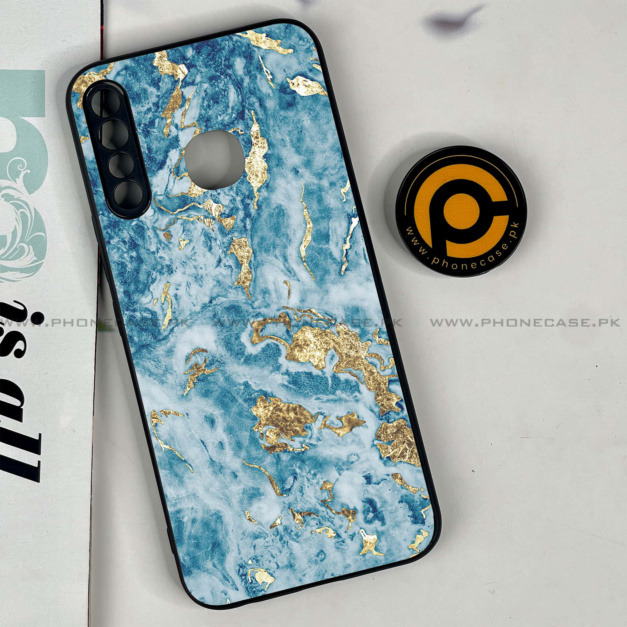 Infinix Hot 8 Lite - Blue Marble 2.0 Series - Premium Printed Glass soft Bumper shock Proof Case