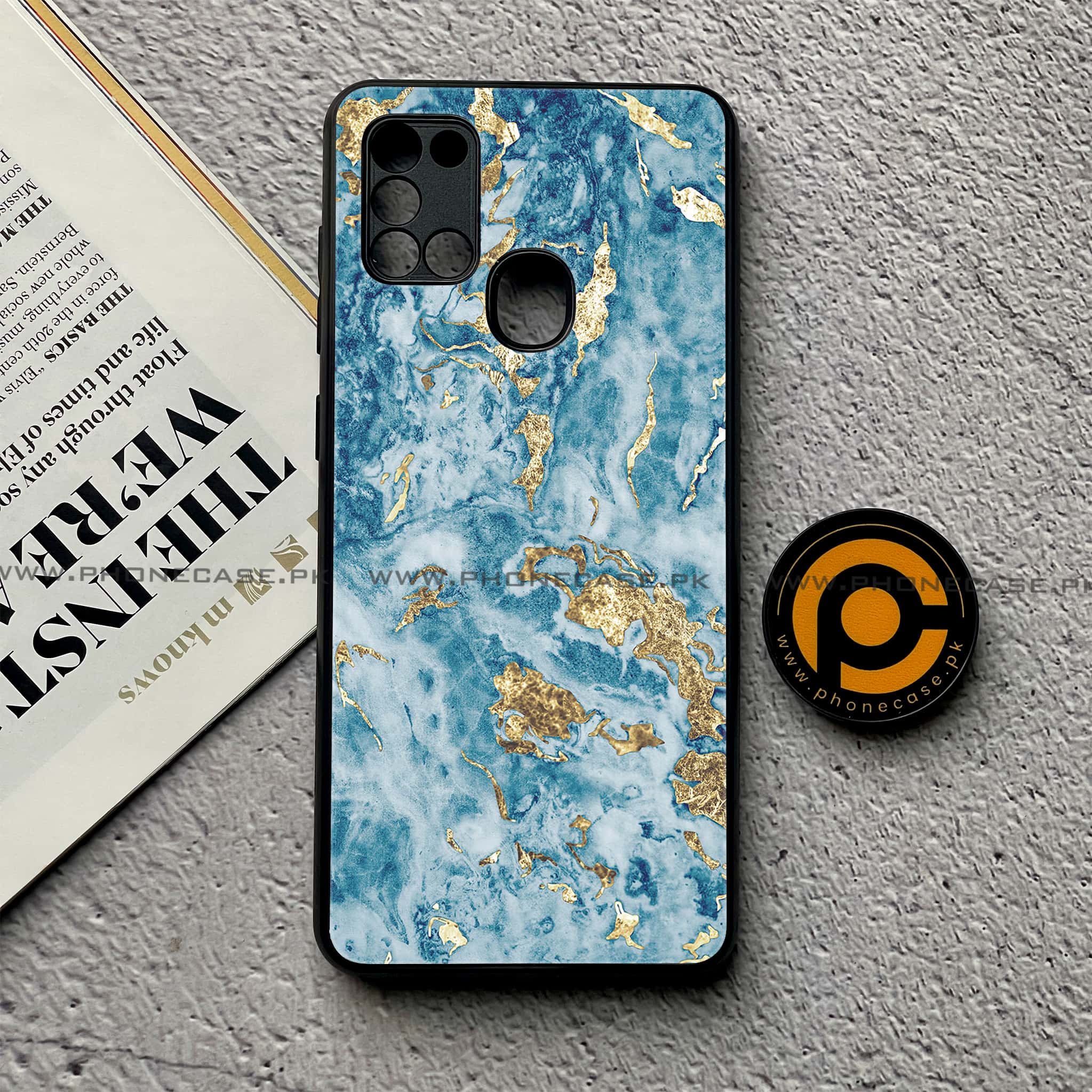 Samsung Galaxy A21s - Blue Marble V 2.0 Series - Premium Printed Glass soft Bumper shock Proof Case