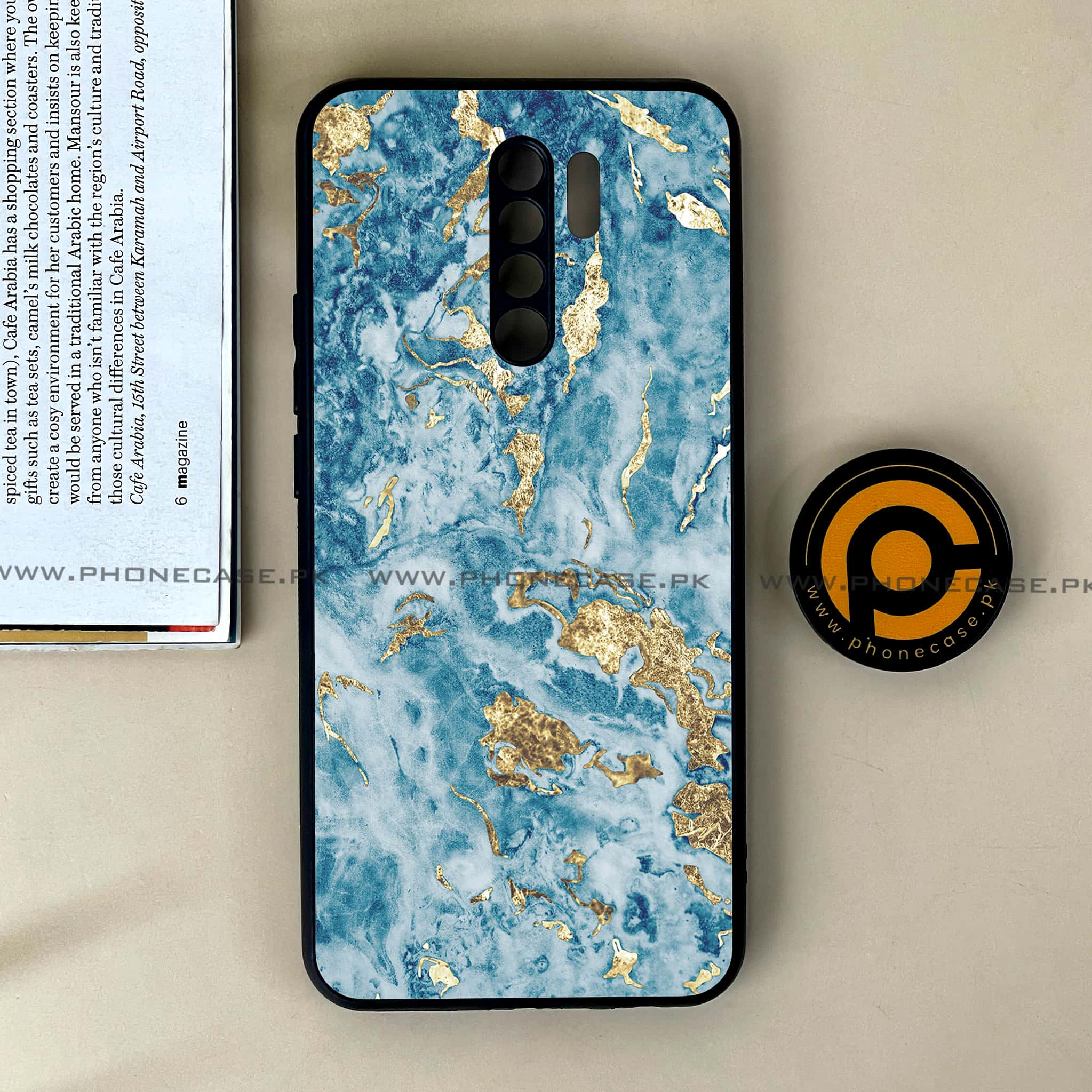 Xiaomi Redmi 9 - Blue Marble Series V 2.0 - Premium Printed Glass soft Bumper shock Proof Case