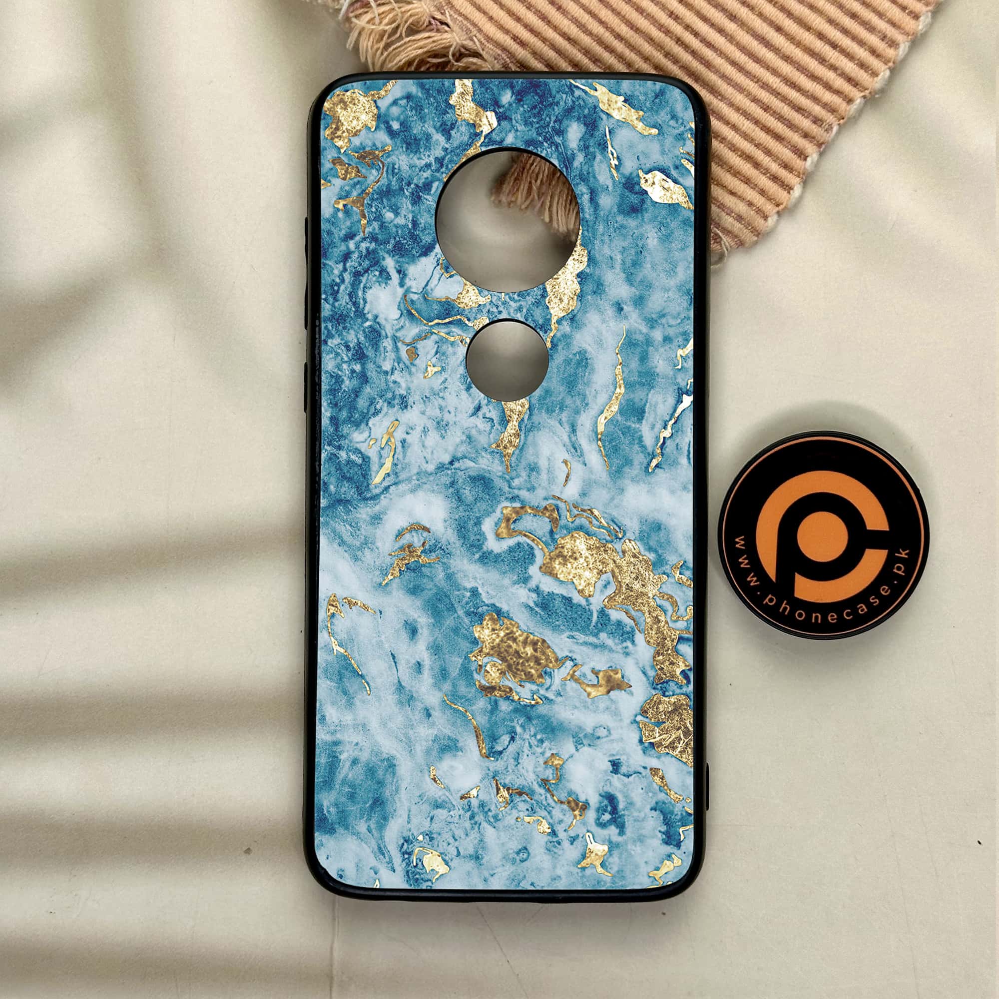 Moto G7 - Blue Marble 2.0 Series - Premium Printed Glass soft Bumper shock Proof Case