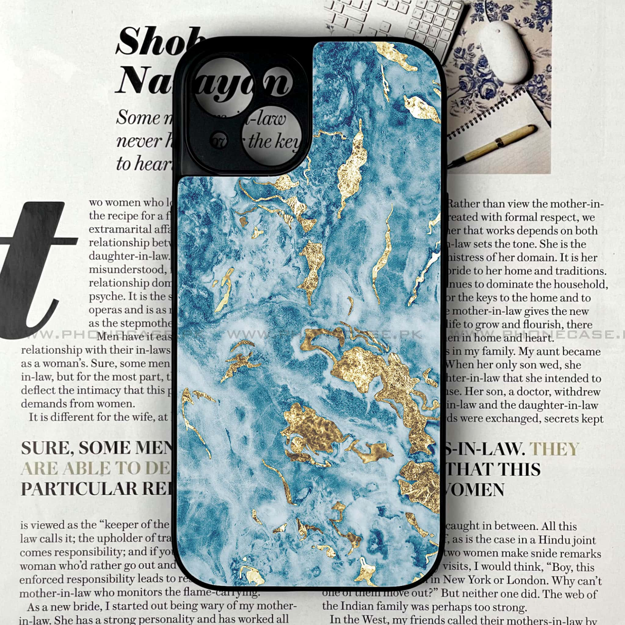 iPhone 14 - Blue Marble Series V 2.0 - Premium Printed Glass soft Bumper shock Proof Case