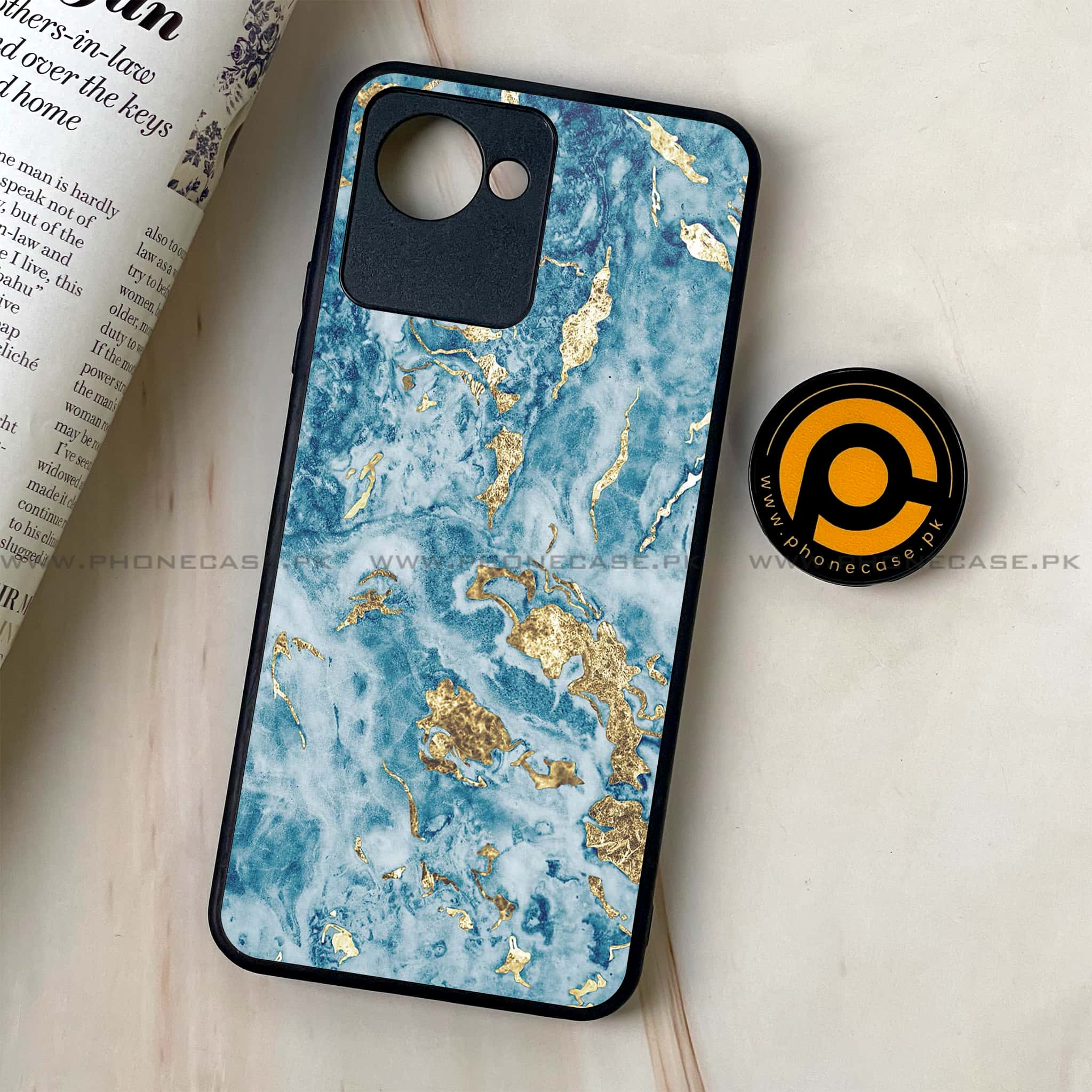 Realme C30 - Blue Marble Series V 2.0 - Premium Printed Glass soft Bumper shock Proof Case