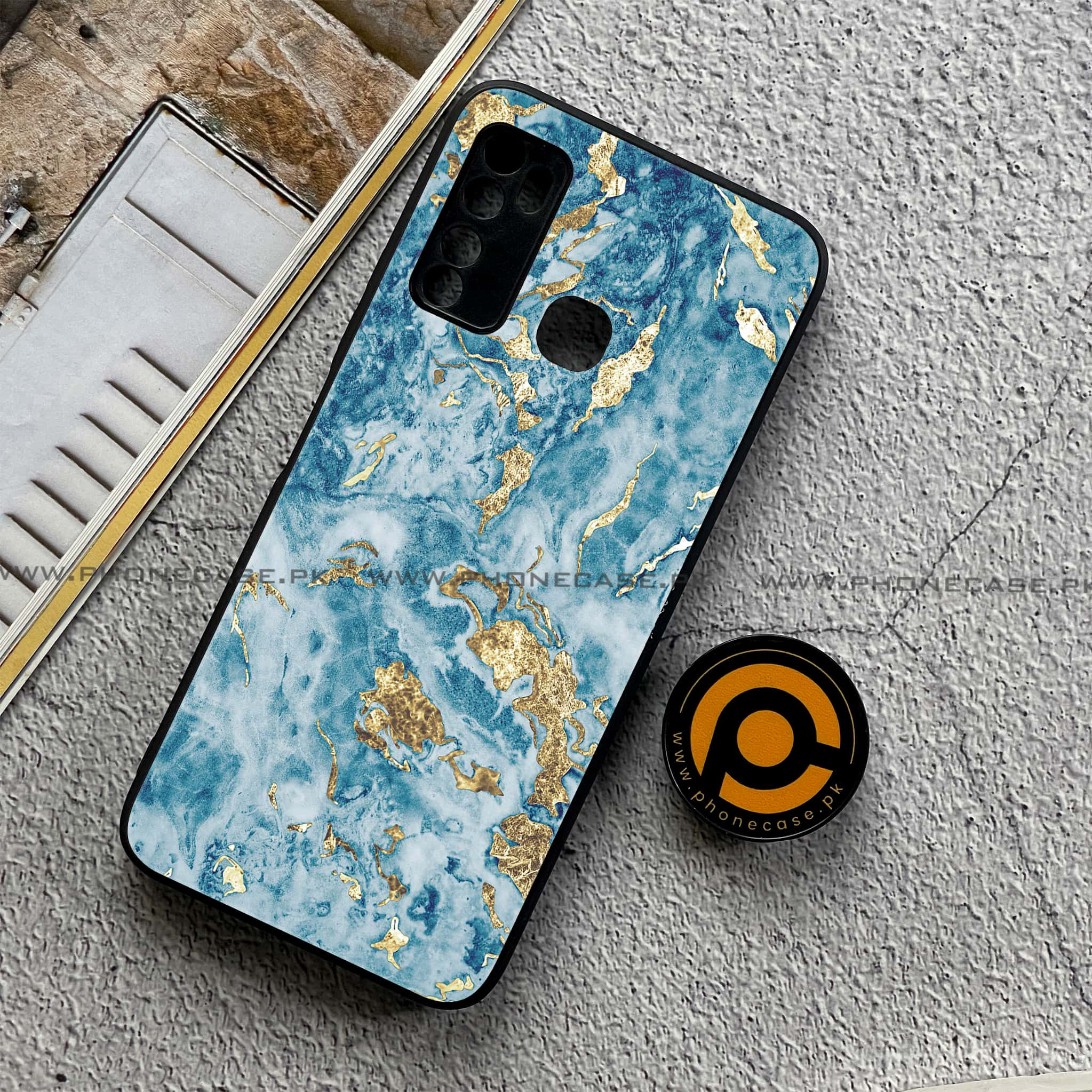 Infinix Note 7 Lite - Blue Marble 2.0 Series - Premium Printed Metal soft Bumper shock Proof Case