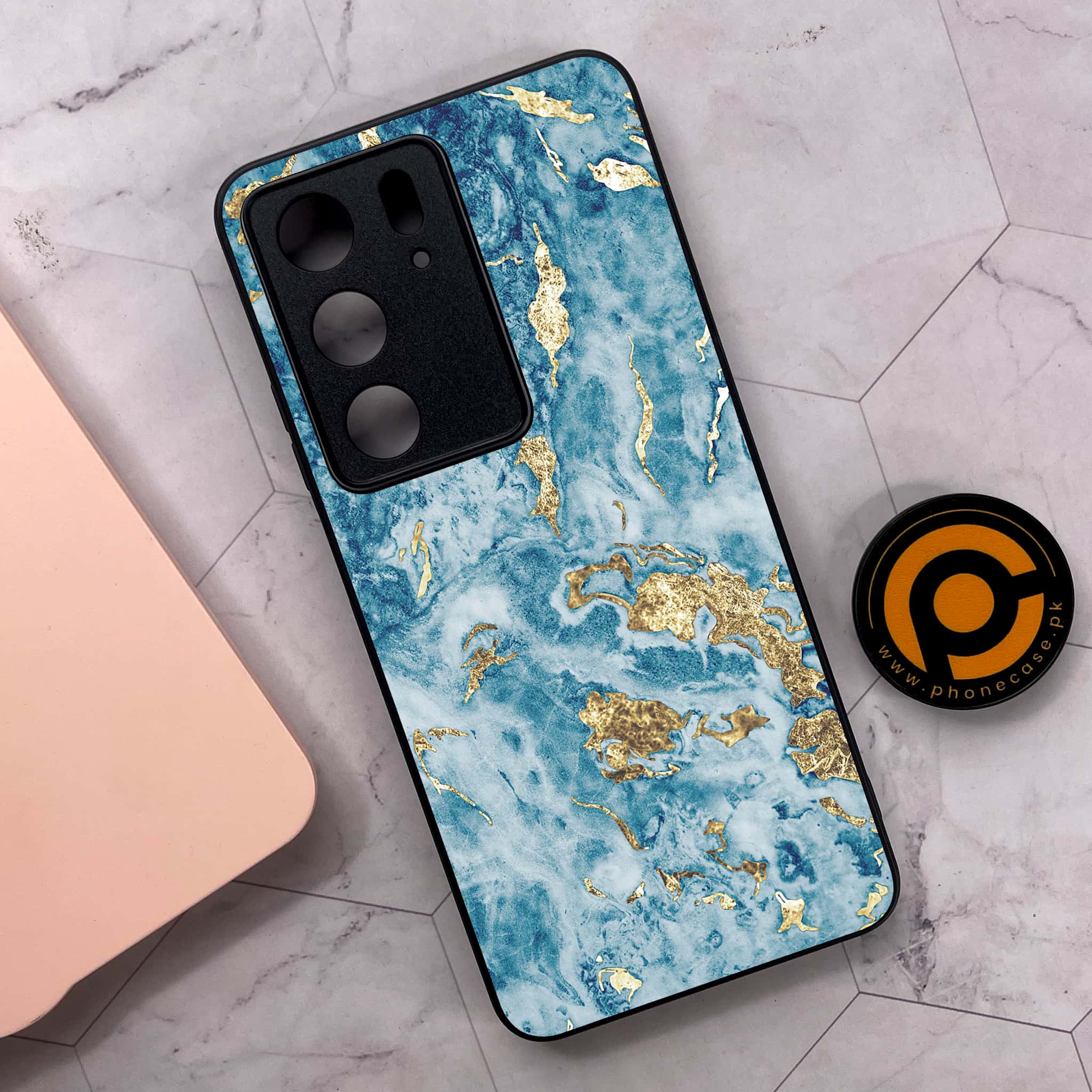Realme C75x 4G - Blue Marble 2.0 Series - Premium Metal Printed soft Bumper shock Proof Case