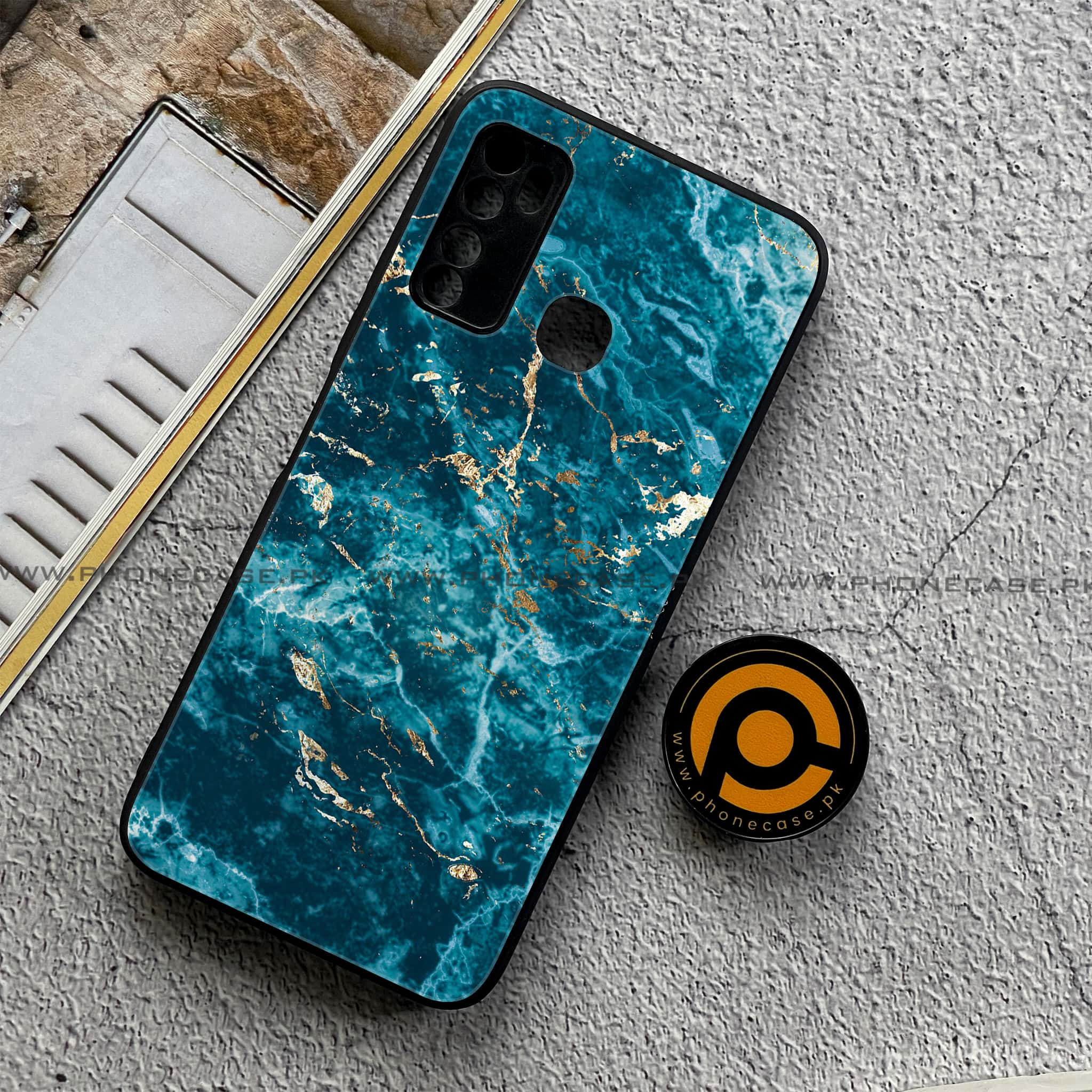 Infinix Note 7 Lite - Blue Marble 2.0 Series - Premium Printed Metal soft Bumper shock Proof Case