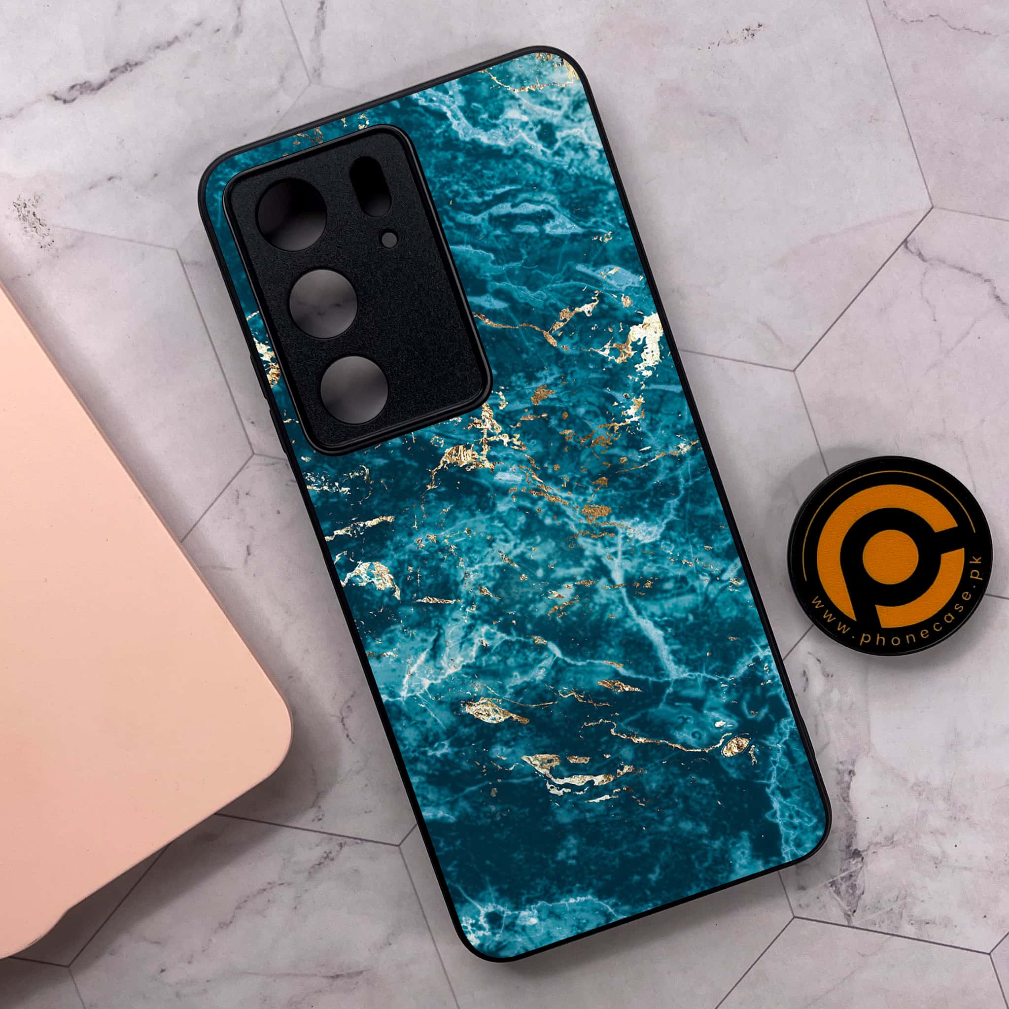 Realme C75x 4G - Blue Marble 2.0 Series - Premium Metal Printed soft Bumper shock Proof Case
