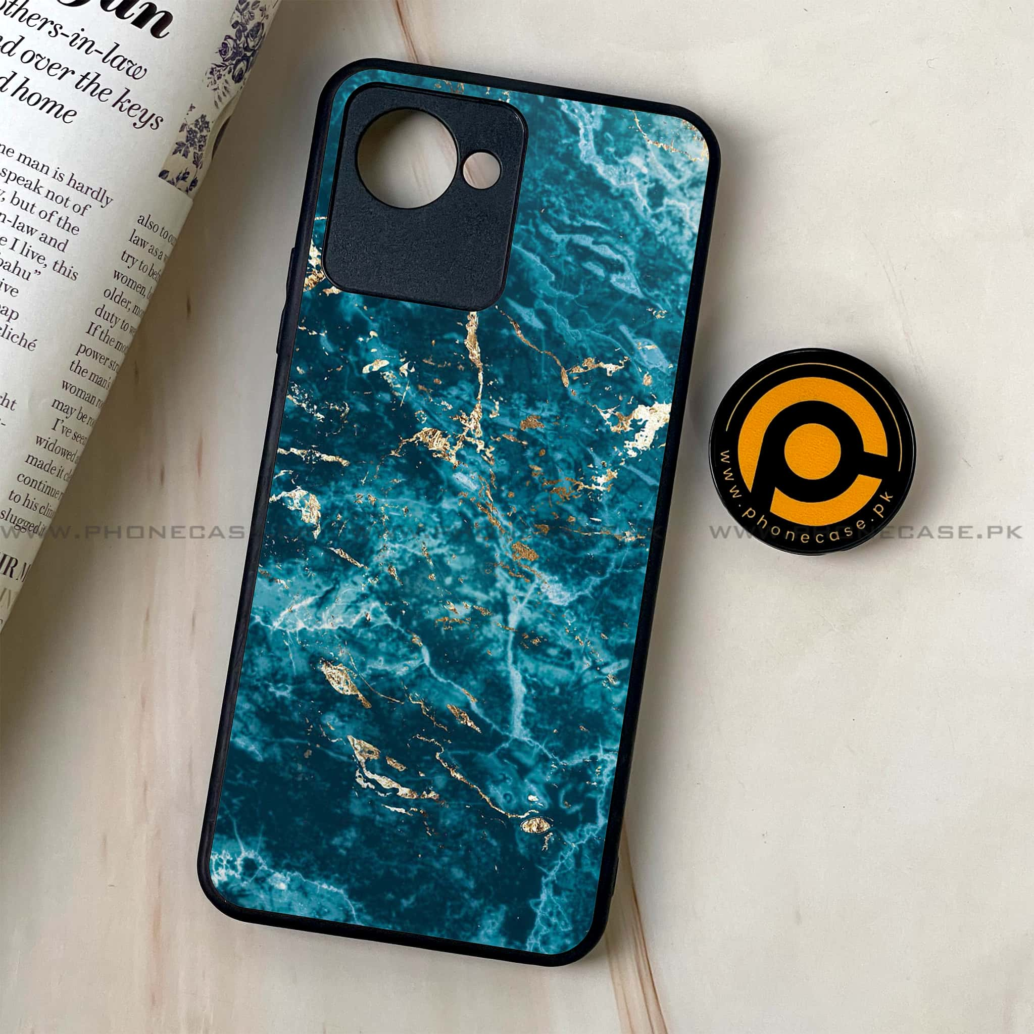 Realme C30 - Blue Marble Series V 2.0 - Premium Printed Glass soft Bumper shock Proof Case