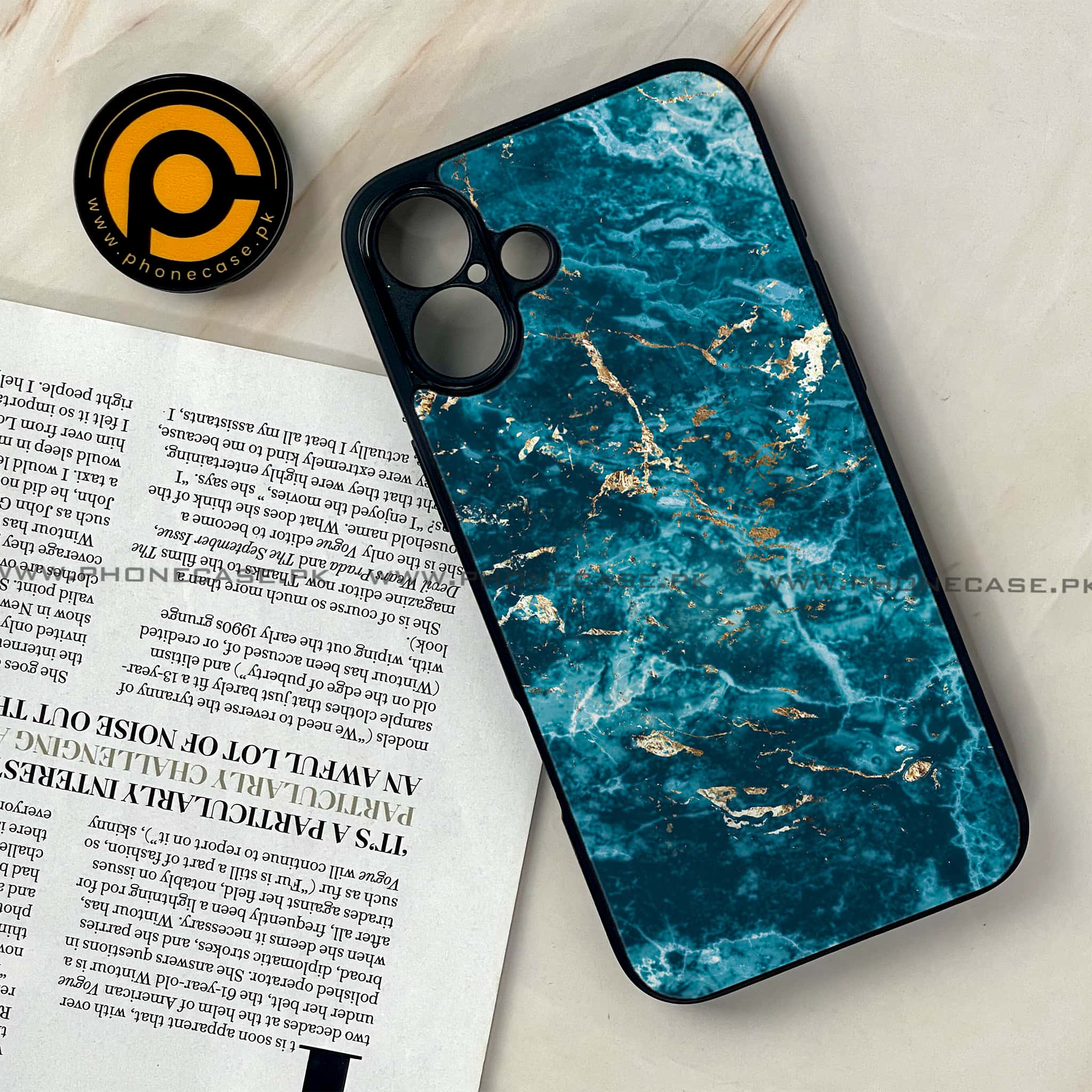 iPhone 16 Plus - Blue Marble Series - Premium Printed Glass soft Bumper shock Proof Case