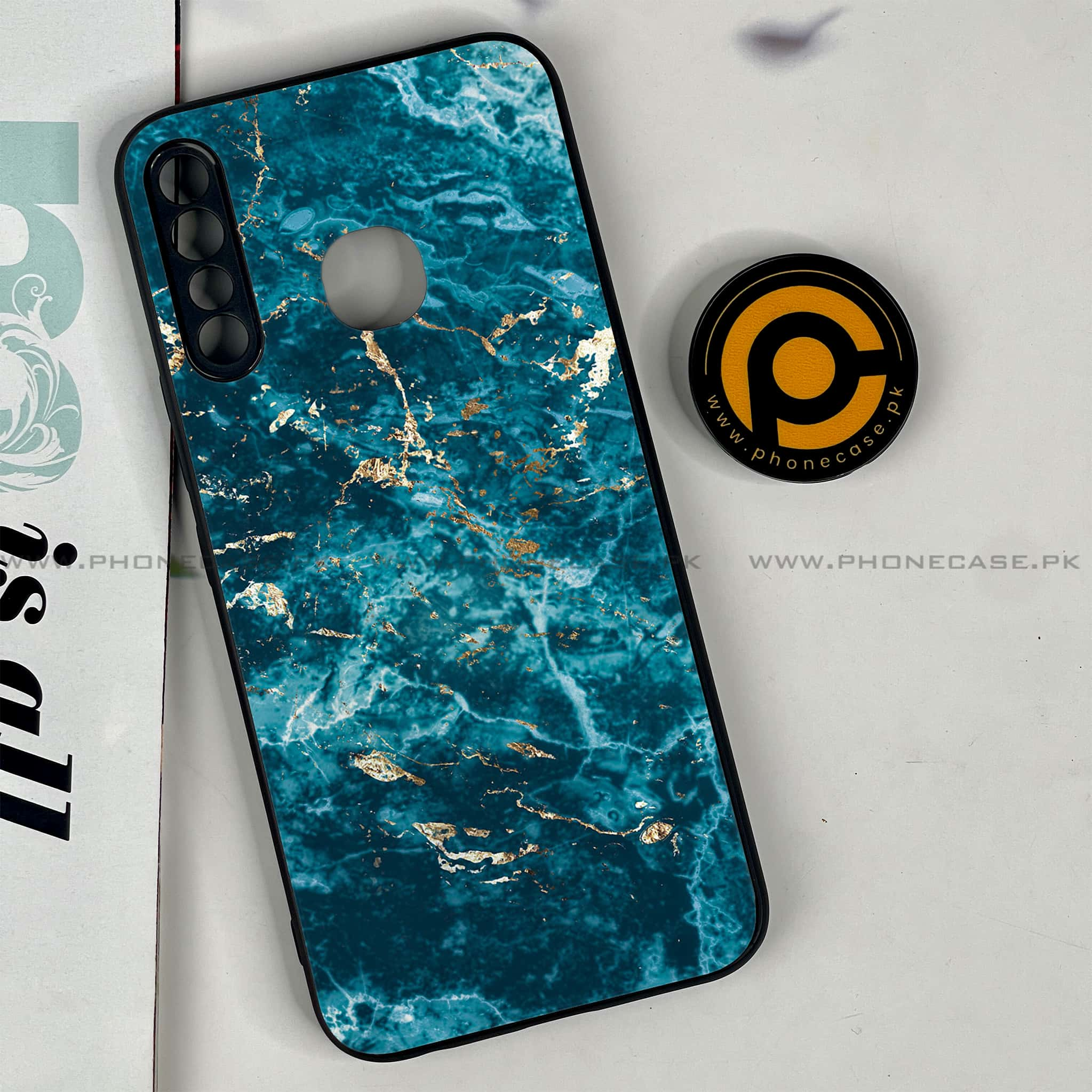 Infinix Hot 8 Lite - Blue Marble 2.0 Series - Premium Printed Glass soft Bumper shock Proof Case