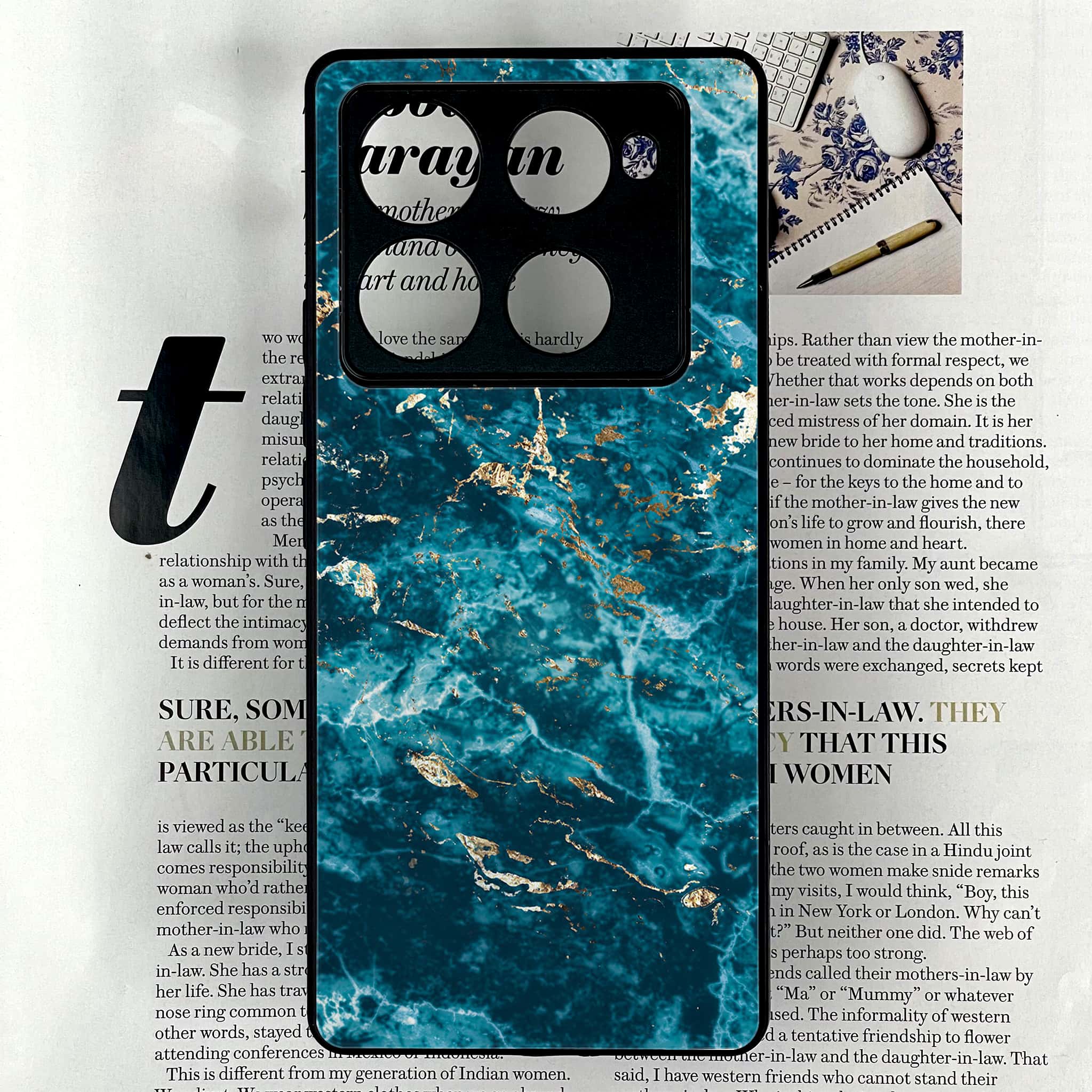 Infinix Note 40 Pro Plus - Blue Marble 2.0 Series - Premium Metal Printed soft Bumper shock Proof Case