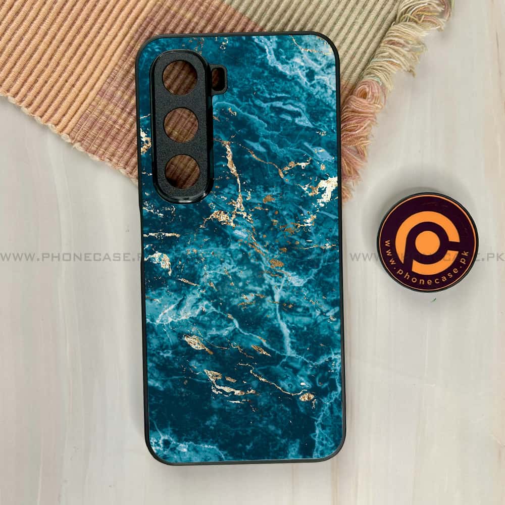 Infinix Hot 60i - Blue Marble 2.0 Series - Premium Metal Printed soft Bumper shock Proof Case