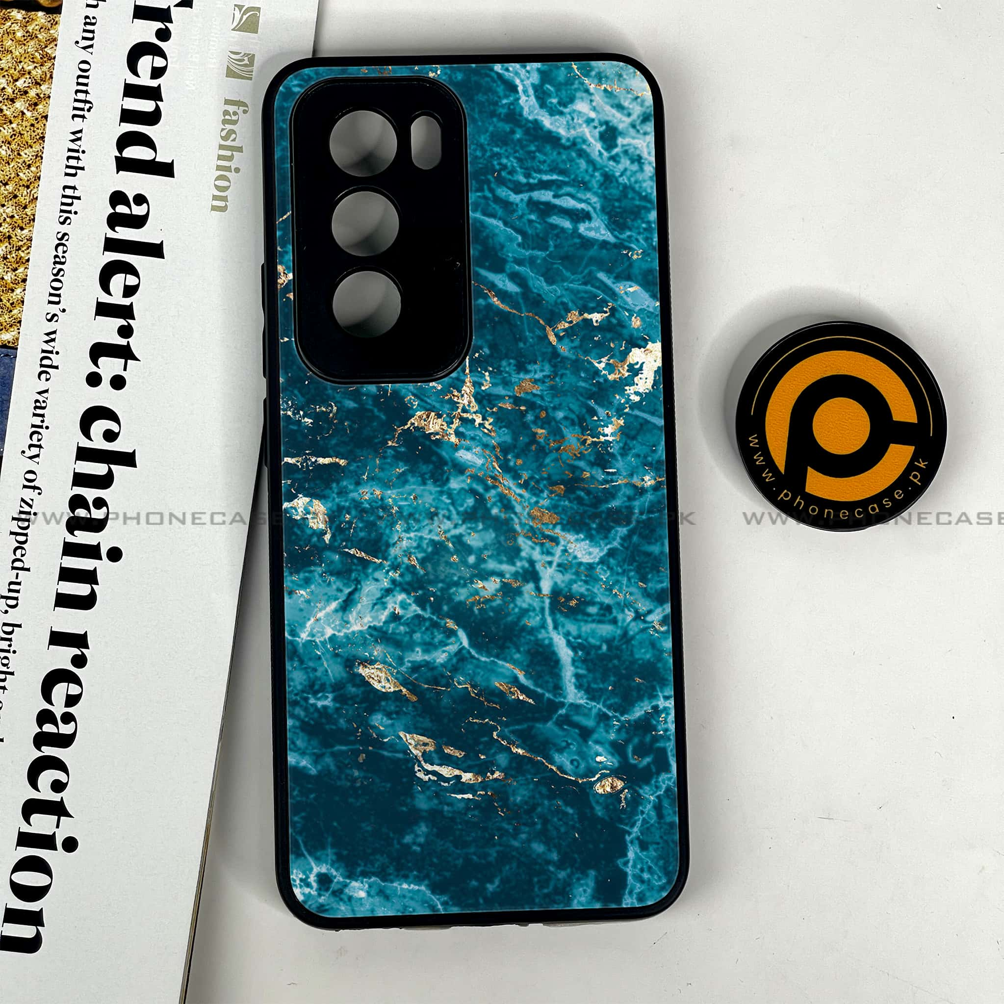 Oppo Reno 12 5G - Blue Marble 2.0 Series - Premium Printed Glass soft Bumper shock Proof Case