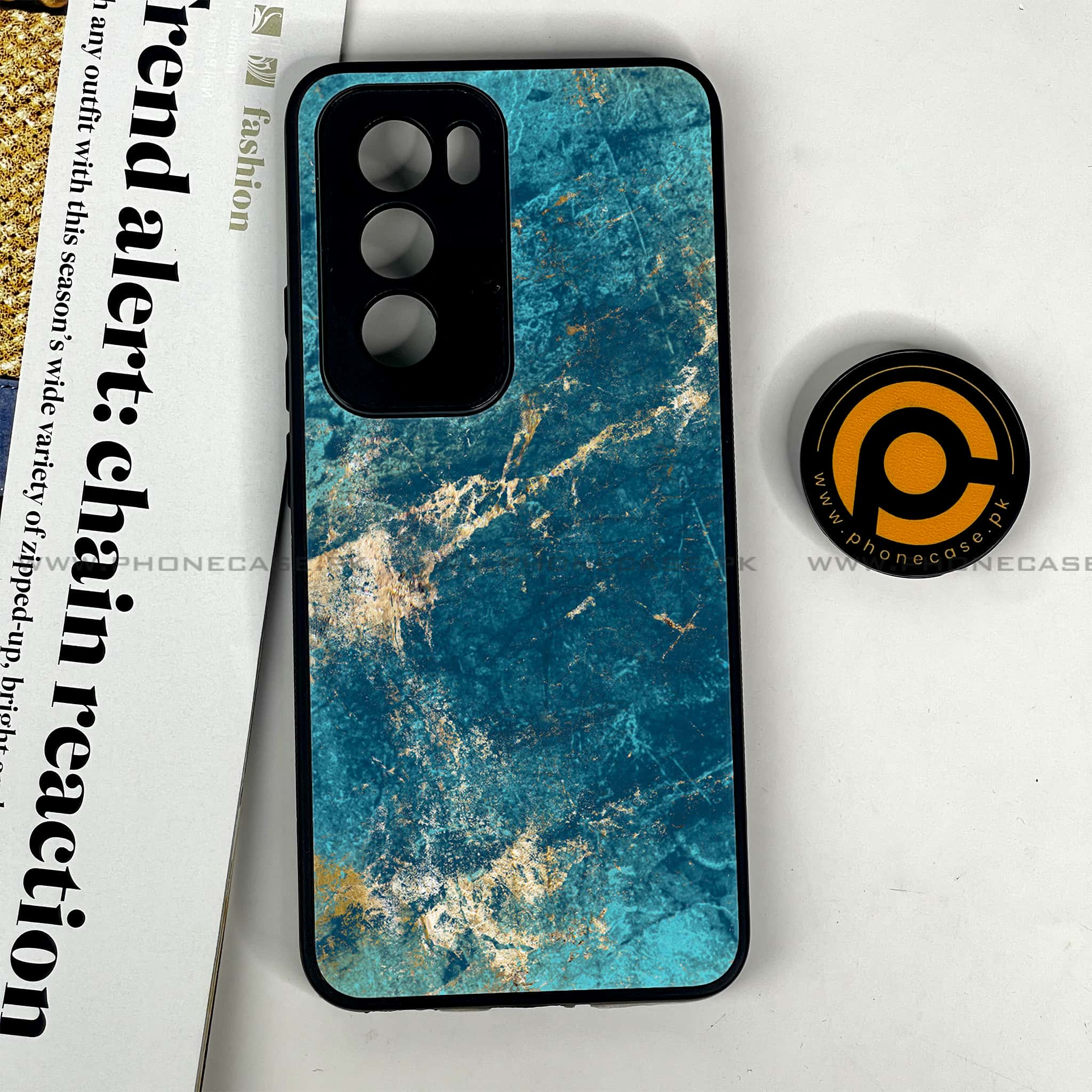 Oppo Reno 12 5G - Blue Marble 2.0 Series - Premium Printed Glass soft Bumper shock Proof Case