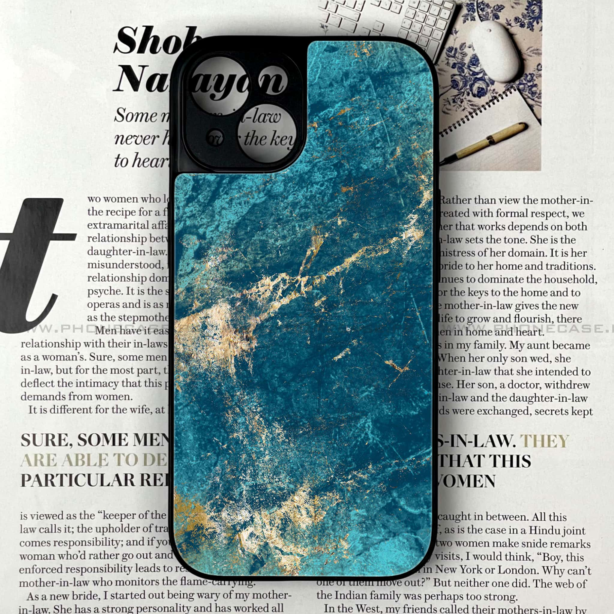 iPhone 14 - Blue Marble Series V 2.0 - Premium Printed Glass soft Bumper shock Proof Case