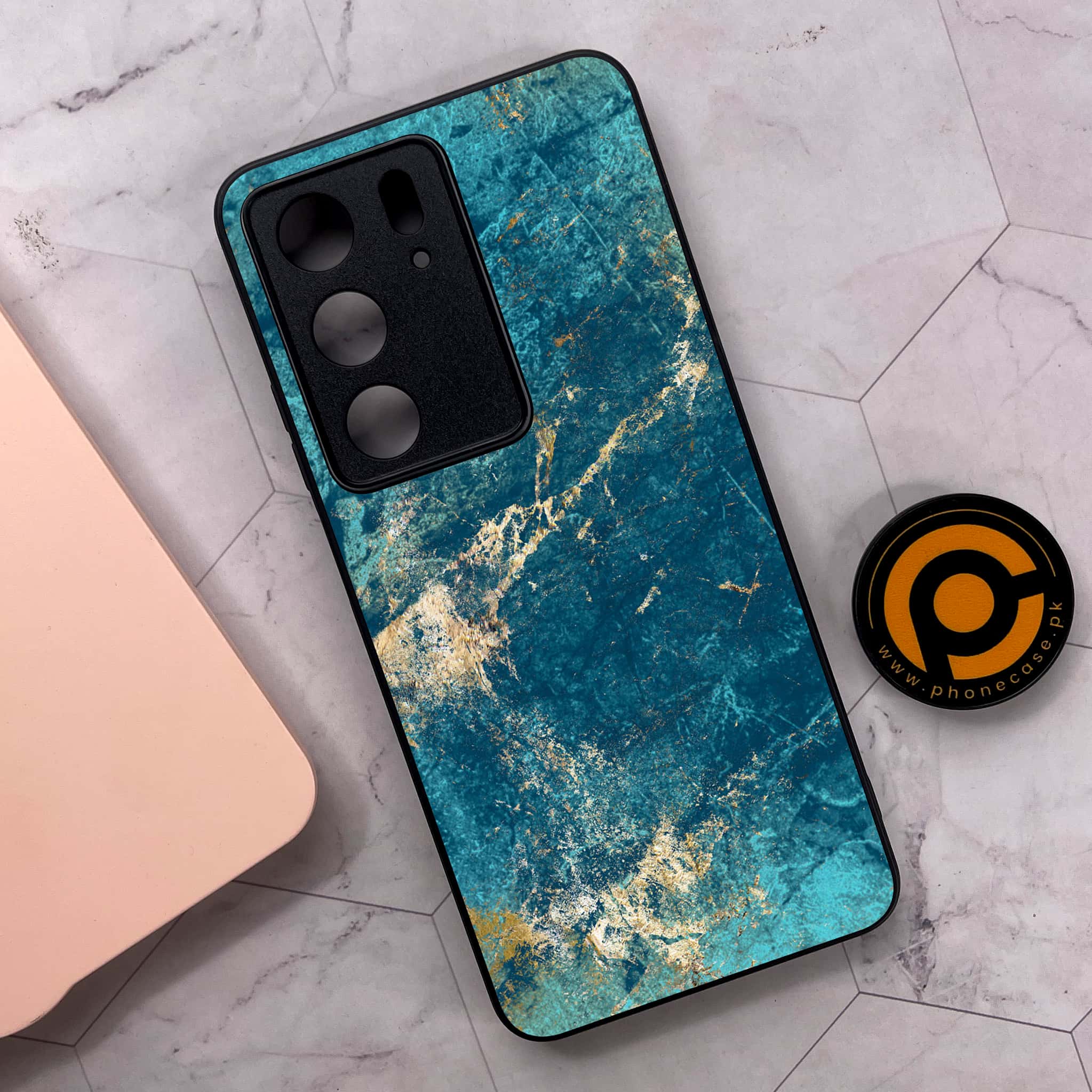 Realme C75x 4G - Blue Marble 2.0 Series - Premium Metal Printed soft Bumper shock Proof Case