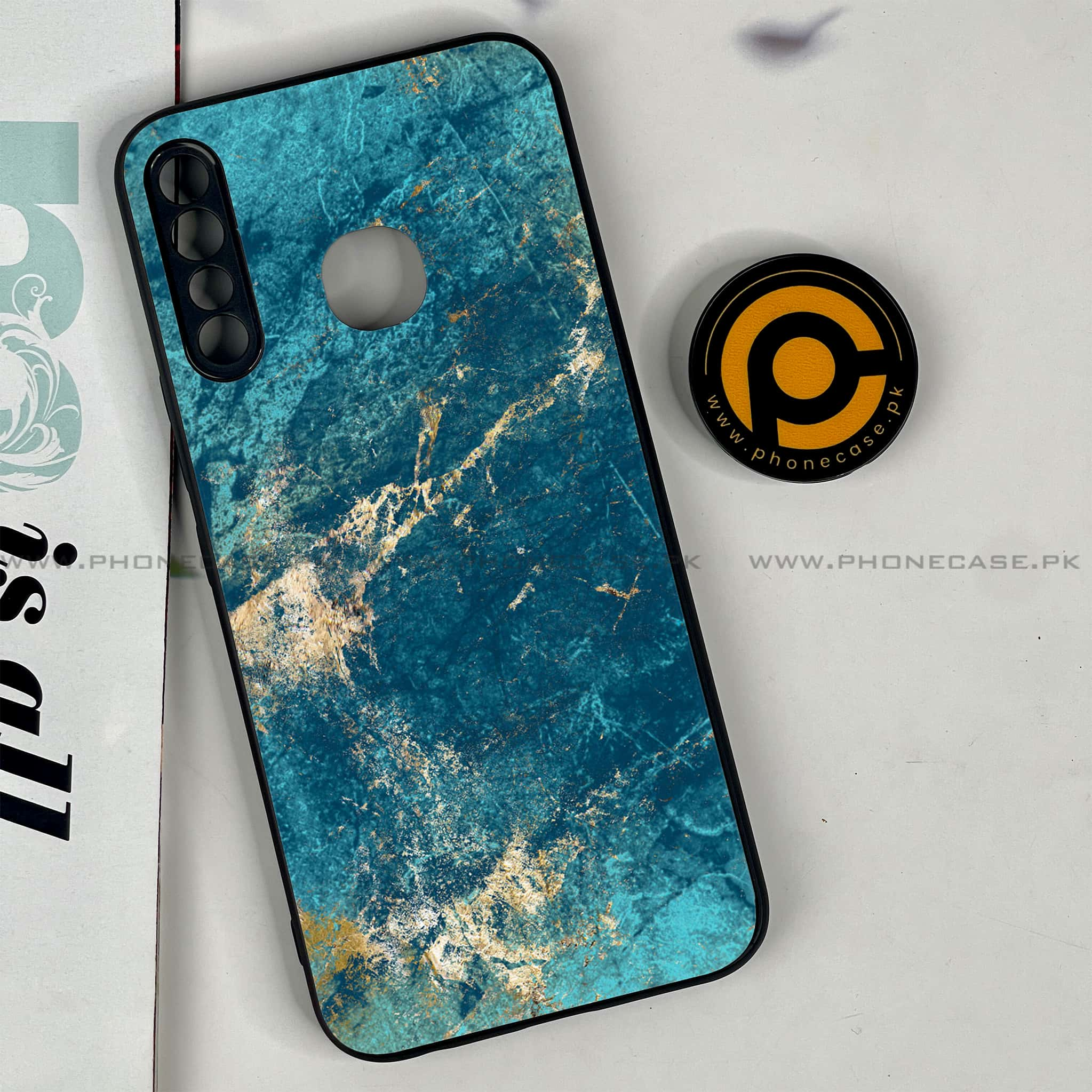 Infinix Hot 8 Lite - Blue Marble 2.0 Series - Premium Printed Glass soft Bumper shock Proof Case