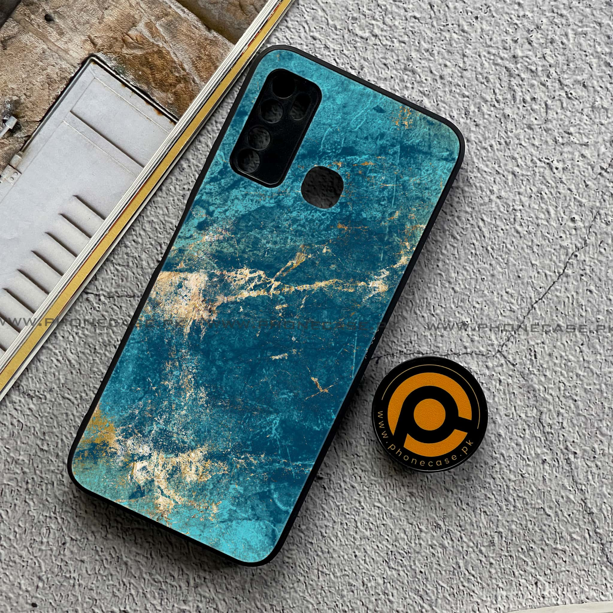 Infinix Note 7 Lite - Blue Marble 2.0 Series - Premium Printed Metal soft Bumper shock Proof Case