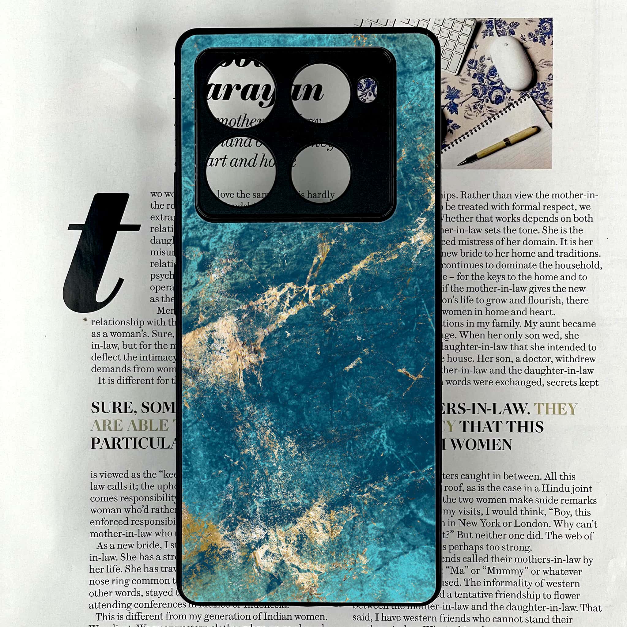Infinix Note 40 Pro Plus - Blue Marble 2.0 Series - Premium Metal Printed soft Bumper shock Proof Case