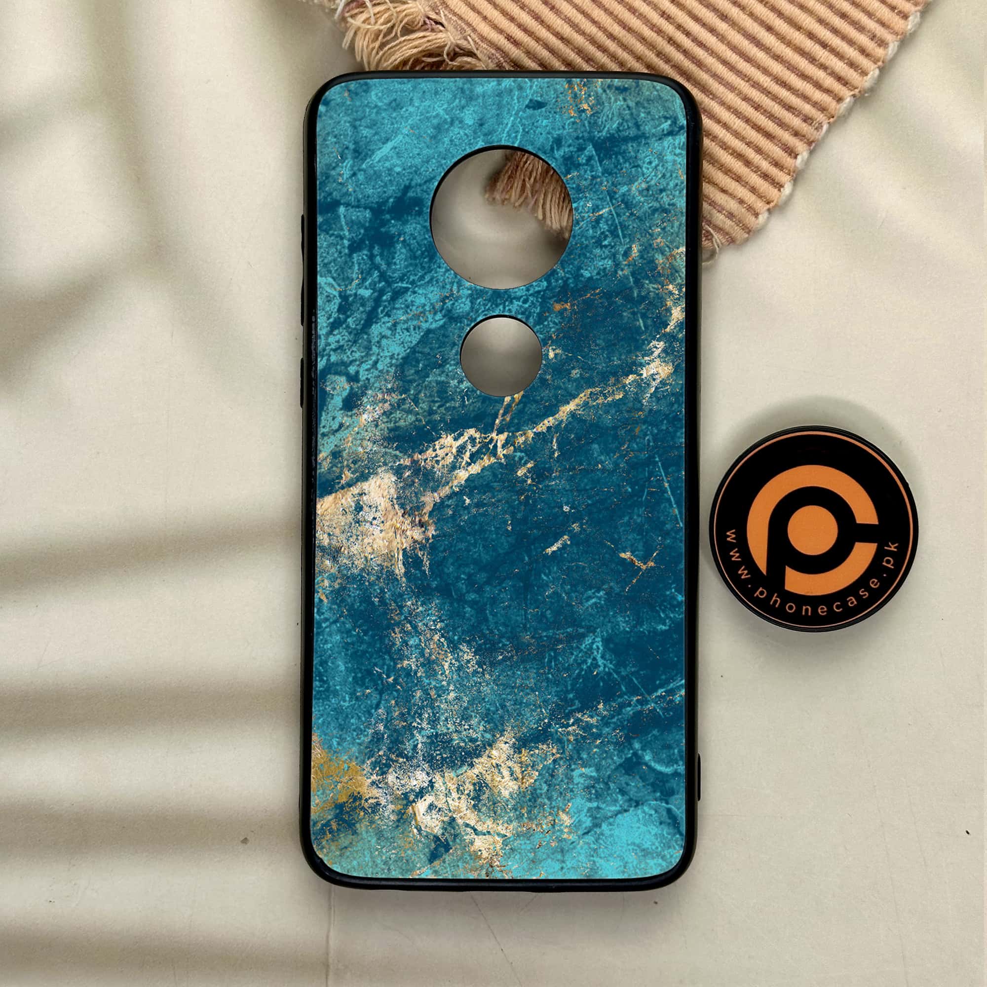 Moto G7 - Blue Marble 2.0 Series - Premium Printed Glass soft Bumper shock Proof Case