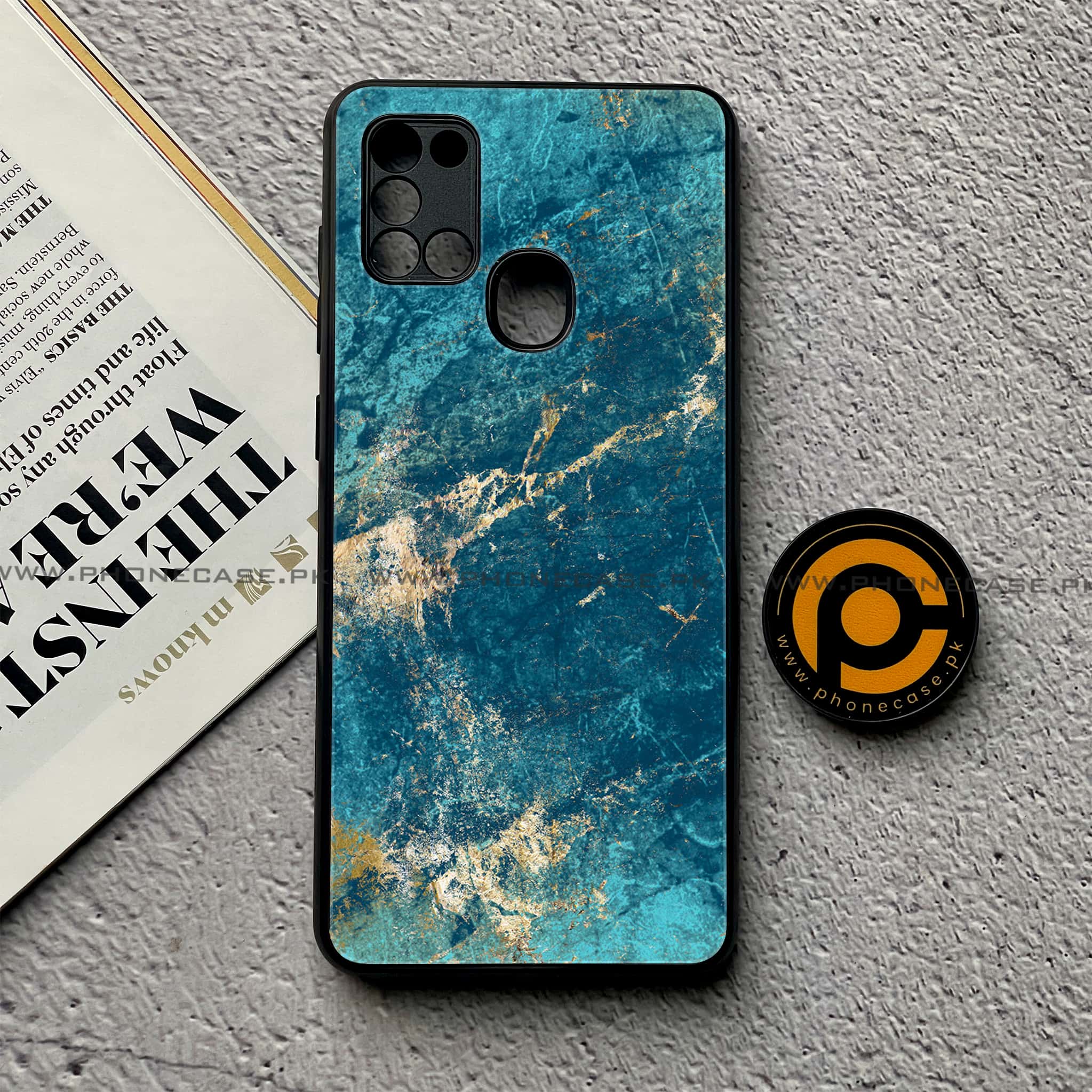 Samsung Galaxy A21s - Blue Marble V 2.0 Series - Premium Printed Glass soft Bumper shock Proof Case
