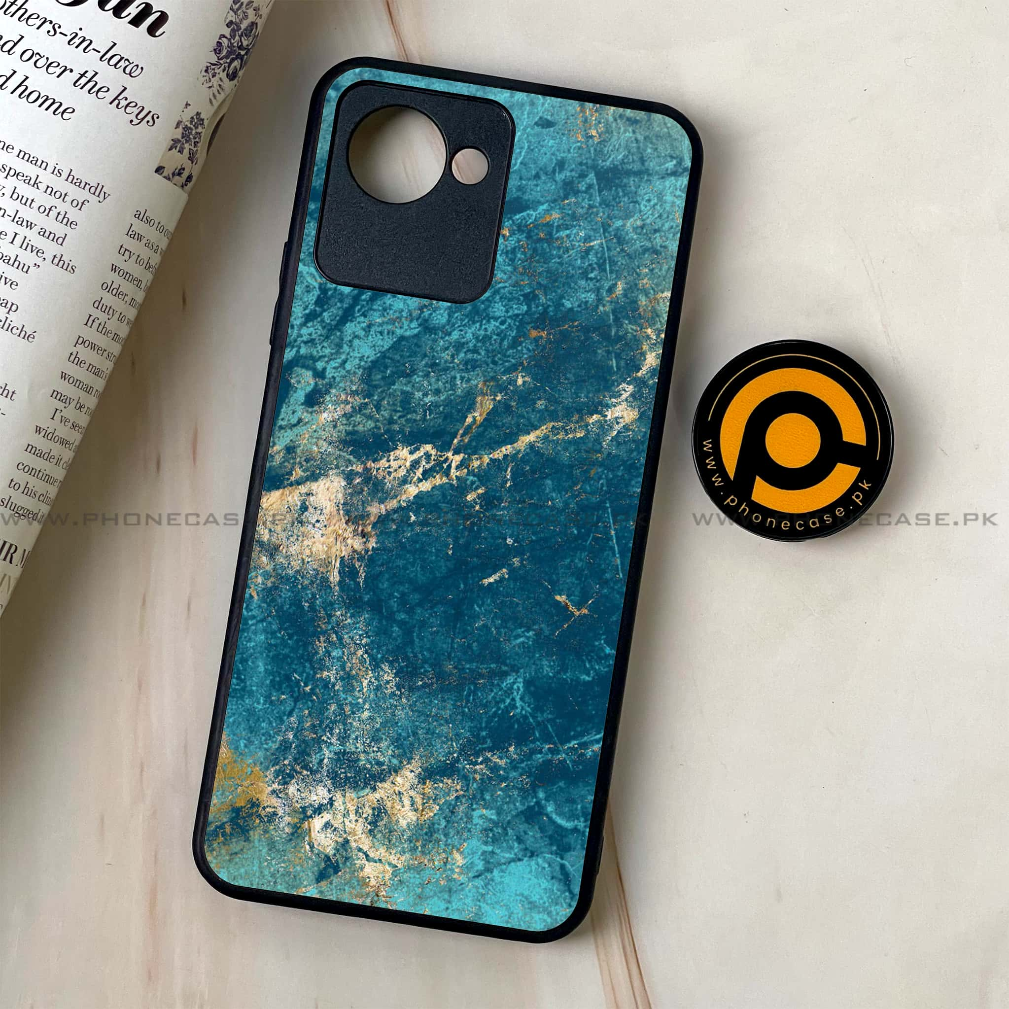 Realme C30 - Blue Marble Series V 2.0 - Premium Printed Glass soft Bumper shock Proof Case