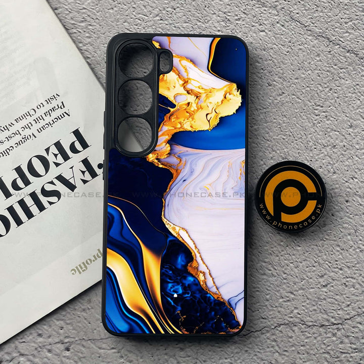 Vivo Y200 4G - Blue Golden Marble - Premium Metal Printed soft Bumper Shock Proof Case
