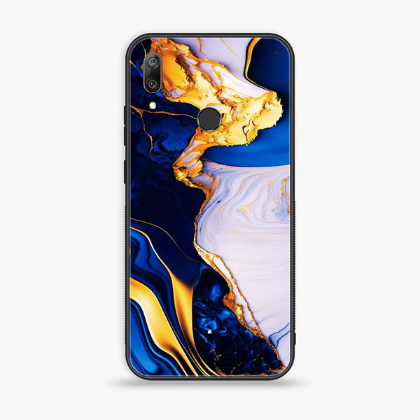 Huawei Y7 Prime (2019) - Blue Golden Marble - Premium Printed Glass soft Bumper shock Proof Case