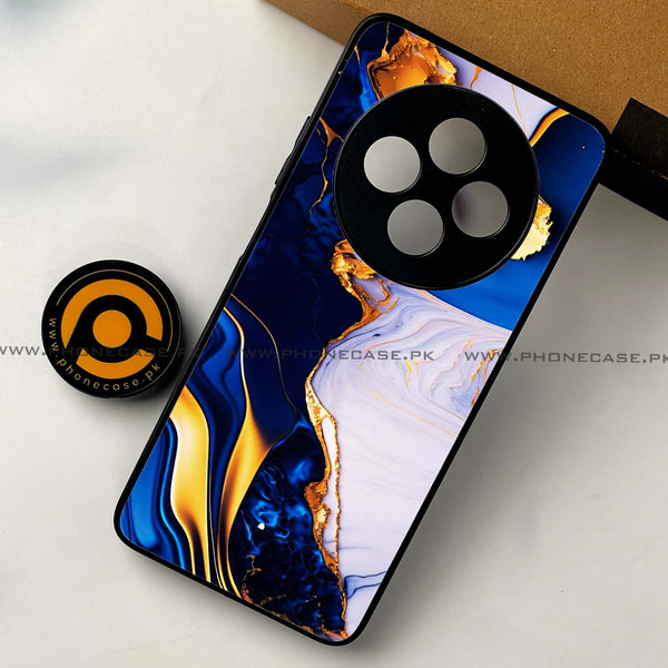 Oppo Reno 12F 4G - Blue Golden Marble - Premium Printed Glass soft Bumper shock Proof Case