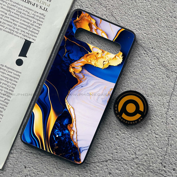 Samsung Galaxy S10 5G - Blue Golden Marble - Premium Printed Glass soft Bumper Shock Proof Case