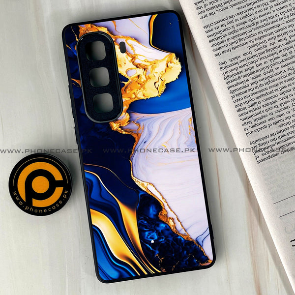 Infinix Hot 60  - Blue Golden Marble - Premium Metal Printed soft Bumper shock Proof Case